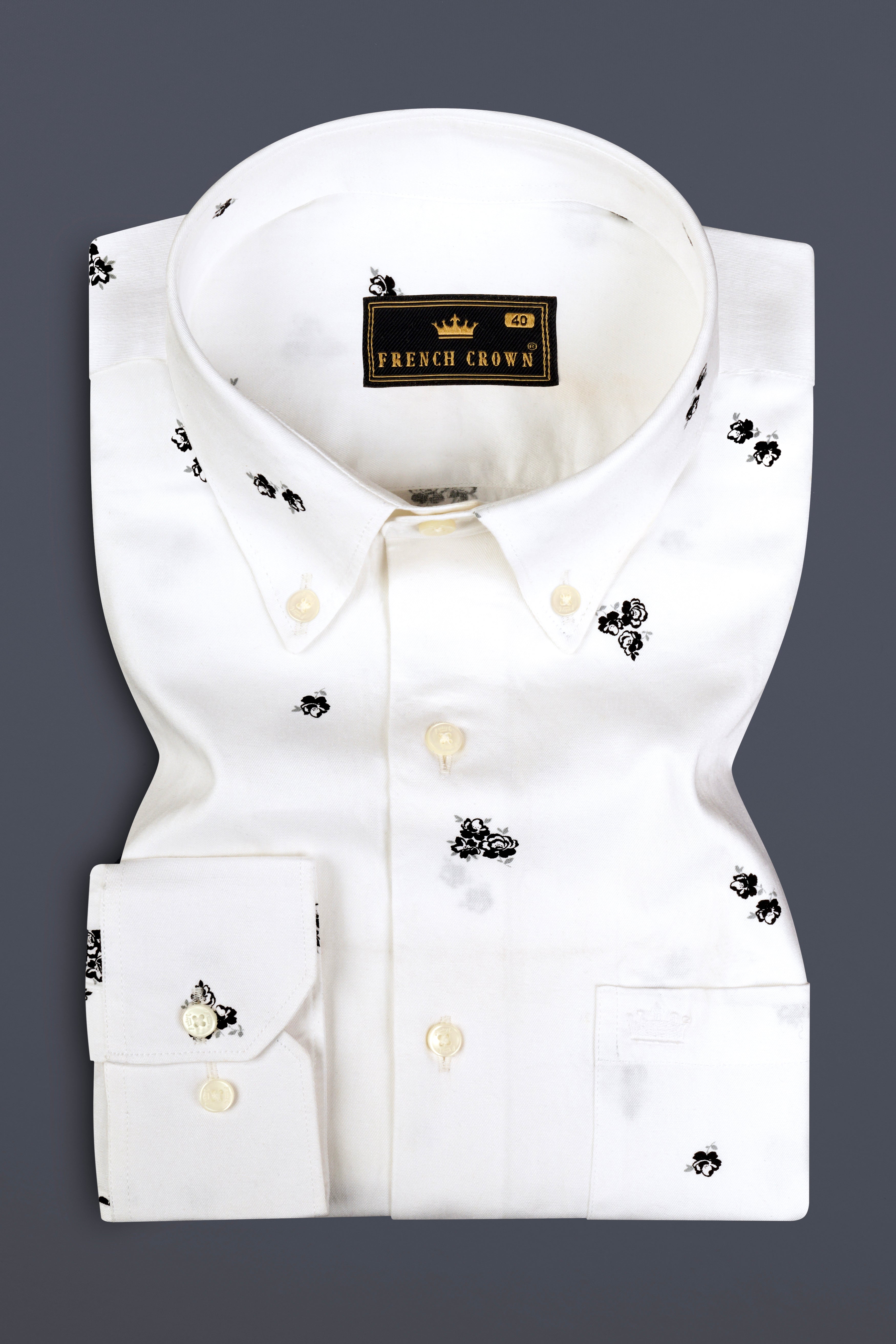 Bright White Floral Twill Premium Cotton Shirt