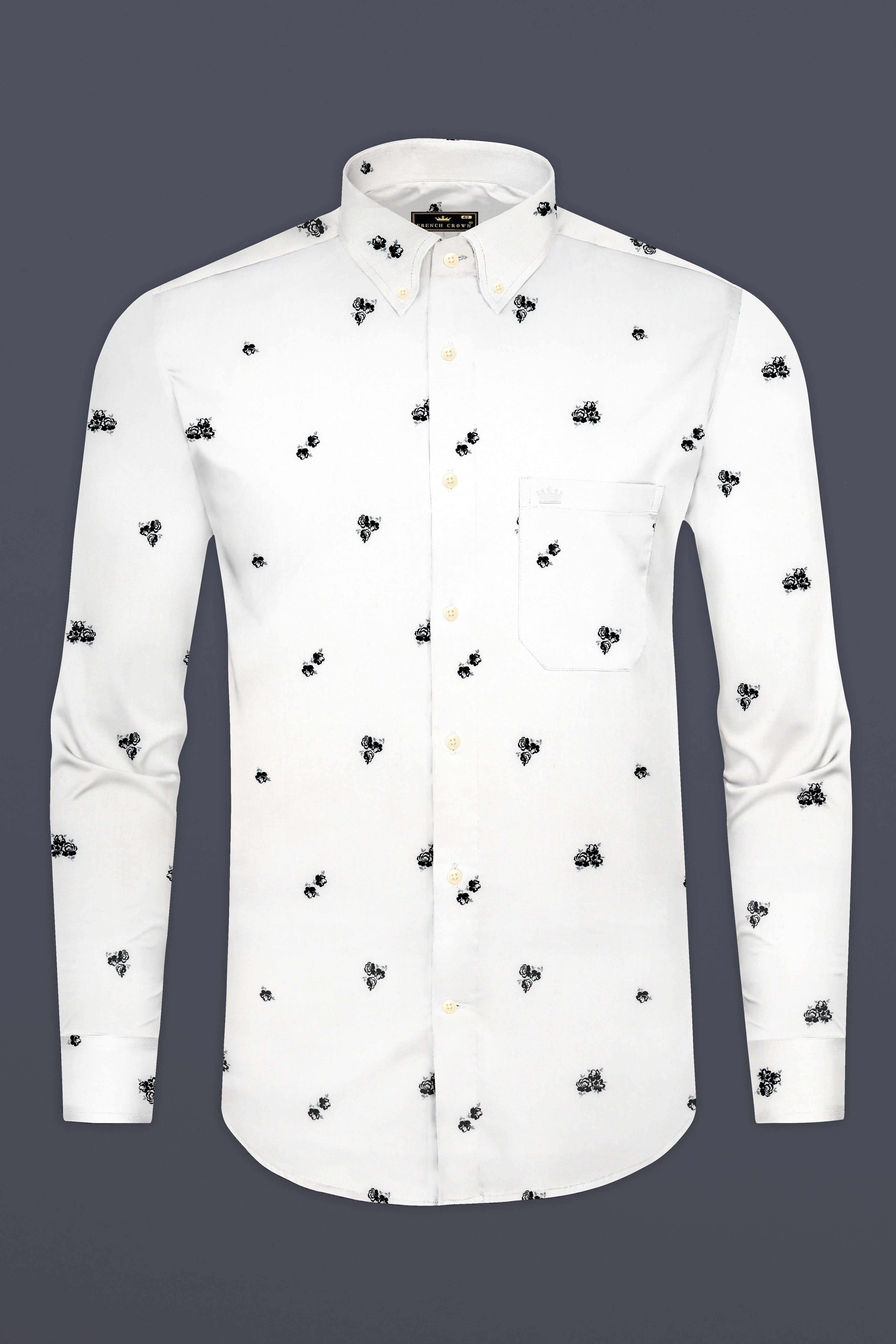 Bright White Floral Twill Premium Cotton Shirt