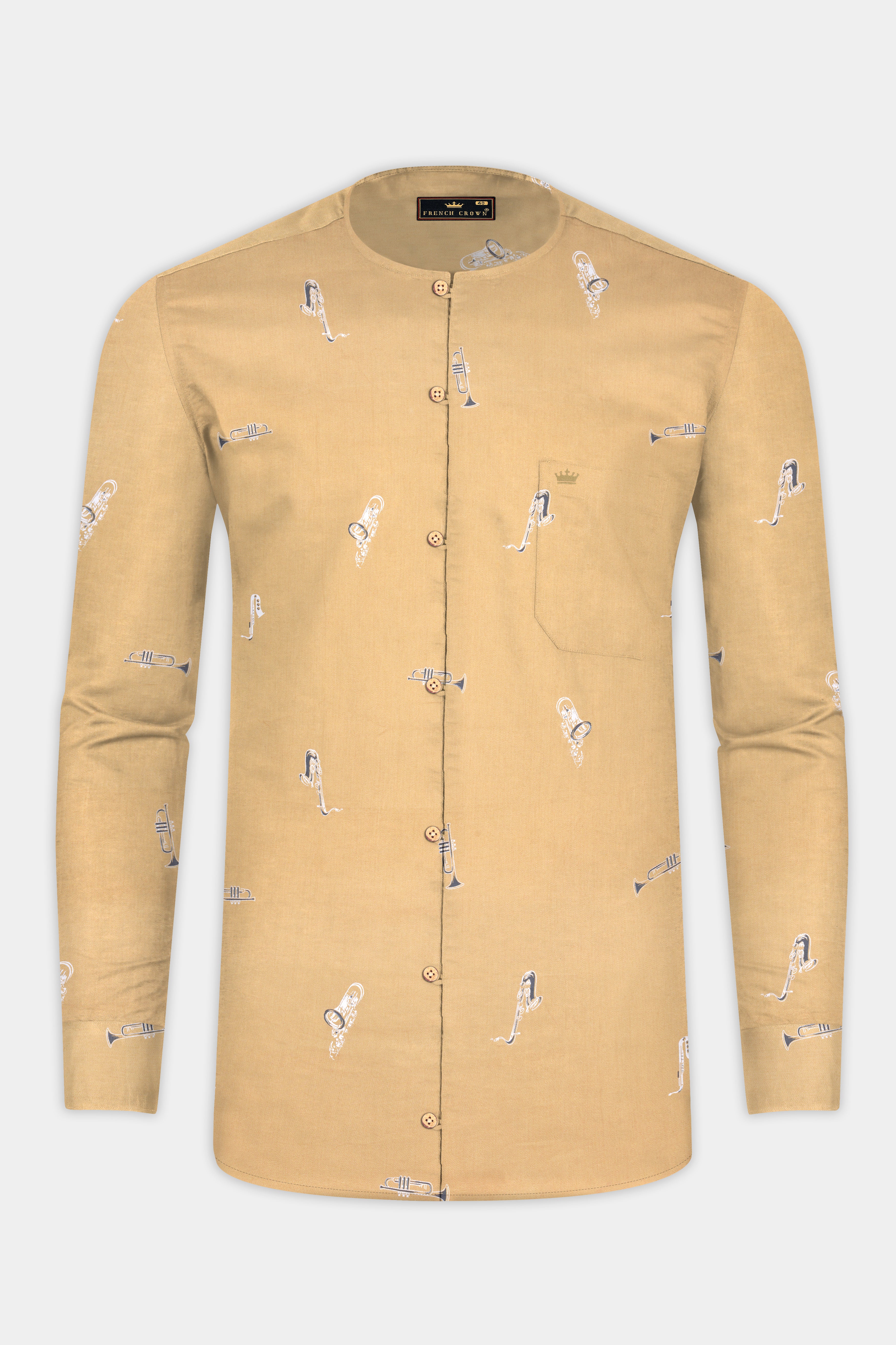 Fawn Brown Saxophone Printed Super Soft Premium Cotton Kurta Shirt