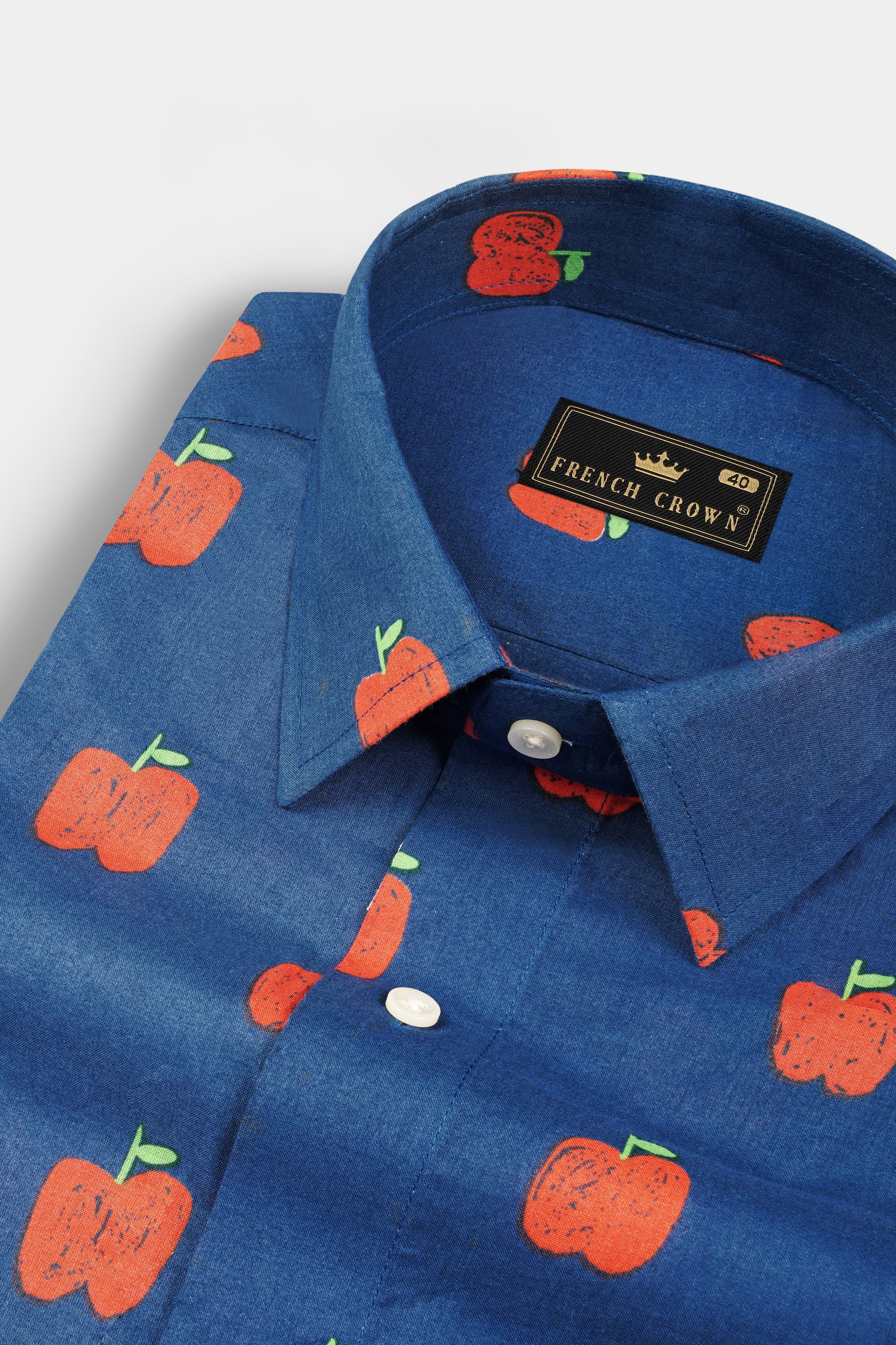 Glaucous Blue Apple Printed Premium Cotton Shirt