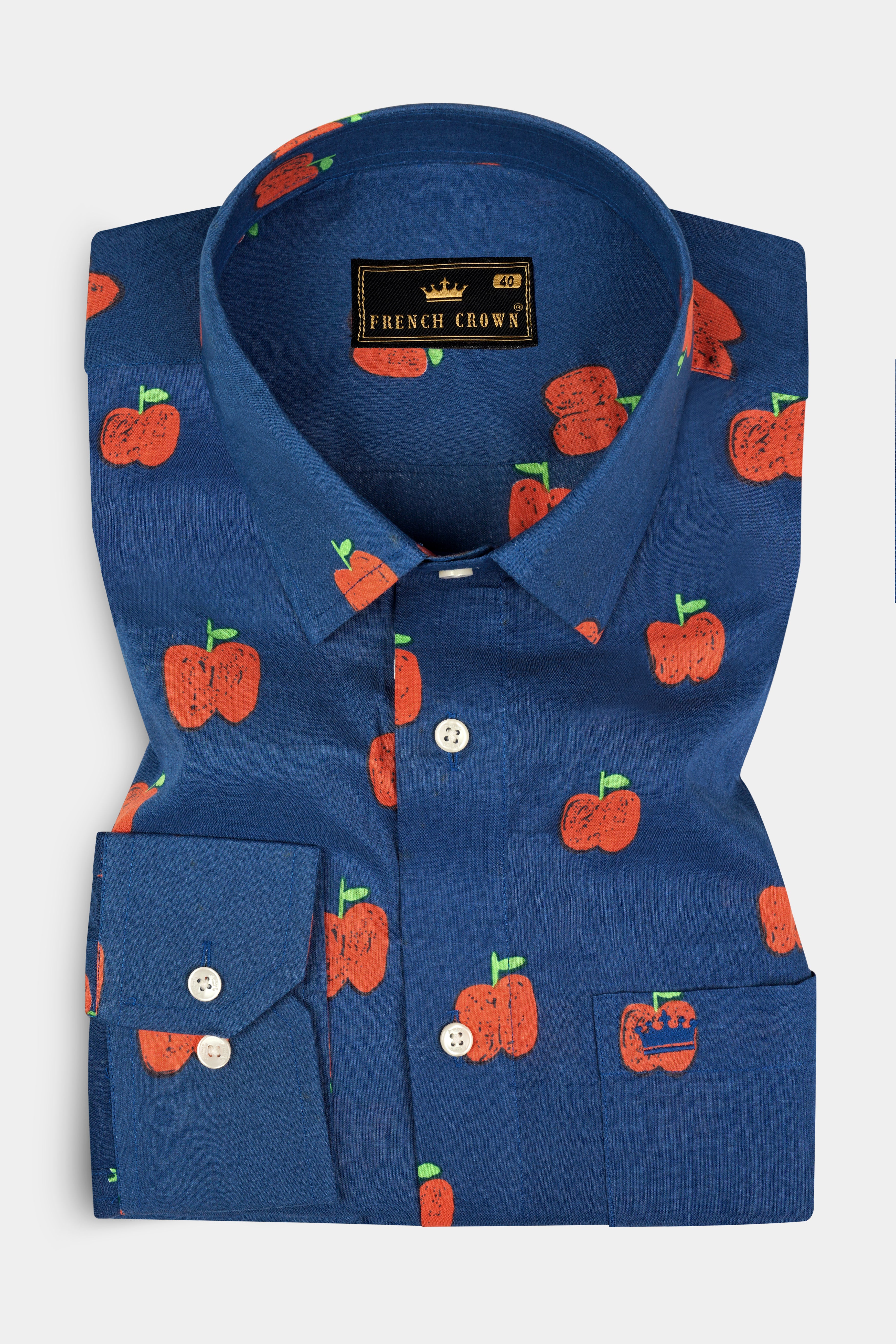 Glaucous Blue Apple Printed Premium Cotton Shirt