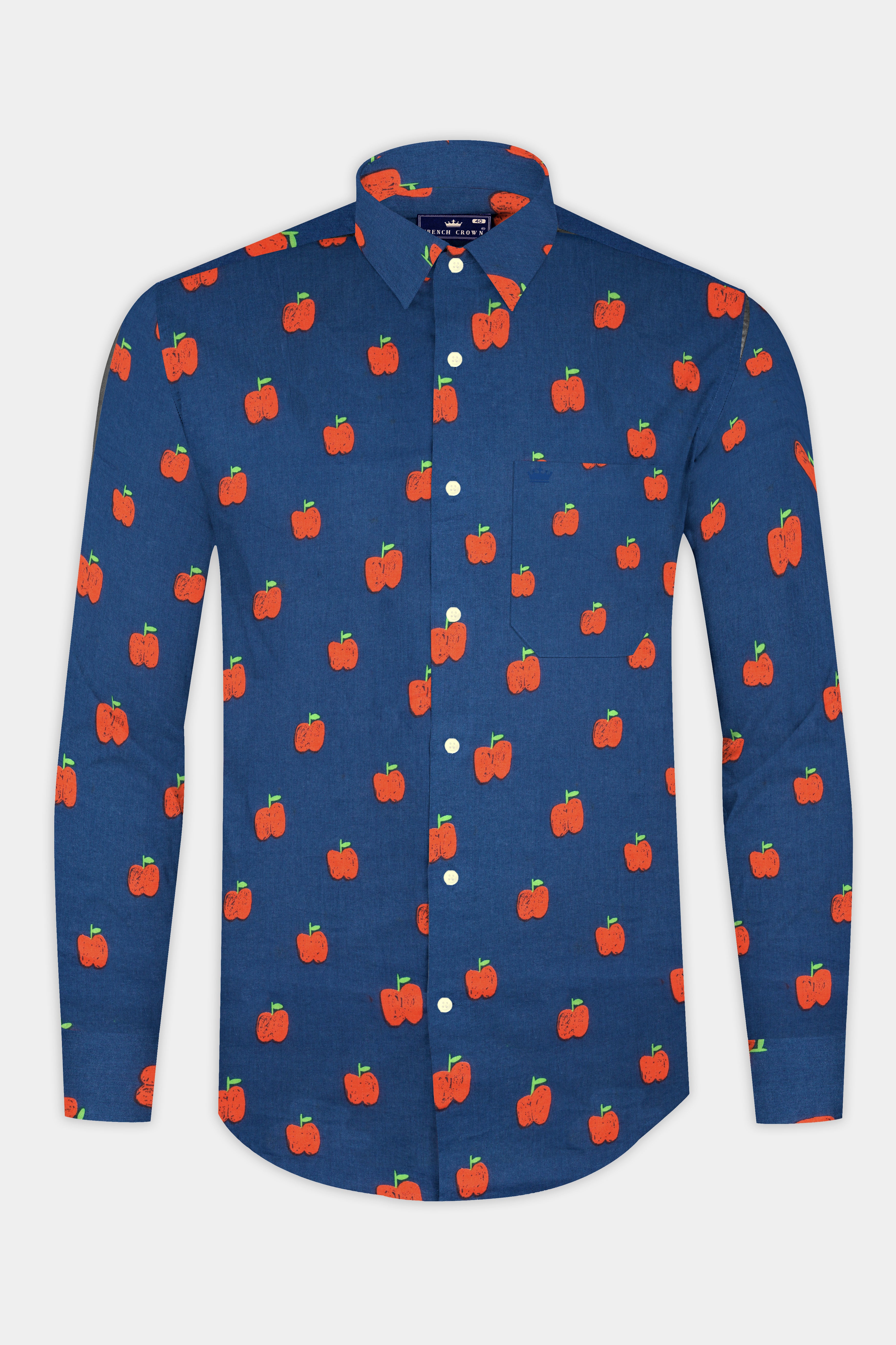 Glaucous Blue Apple Printed Premium Cotton Shirt