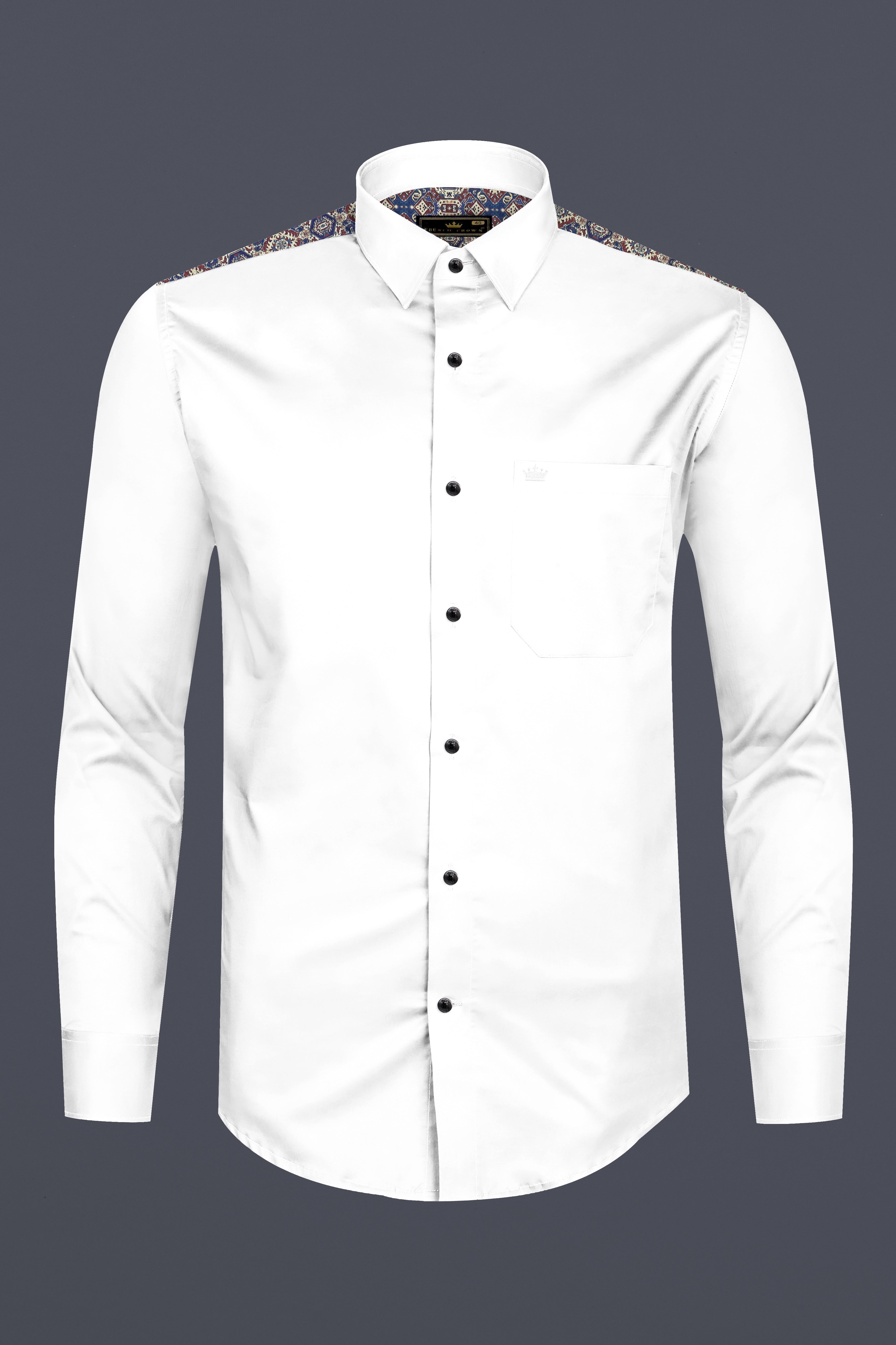 Bright White Ancient Printed Back Super Soft Premium Cotton Shirt