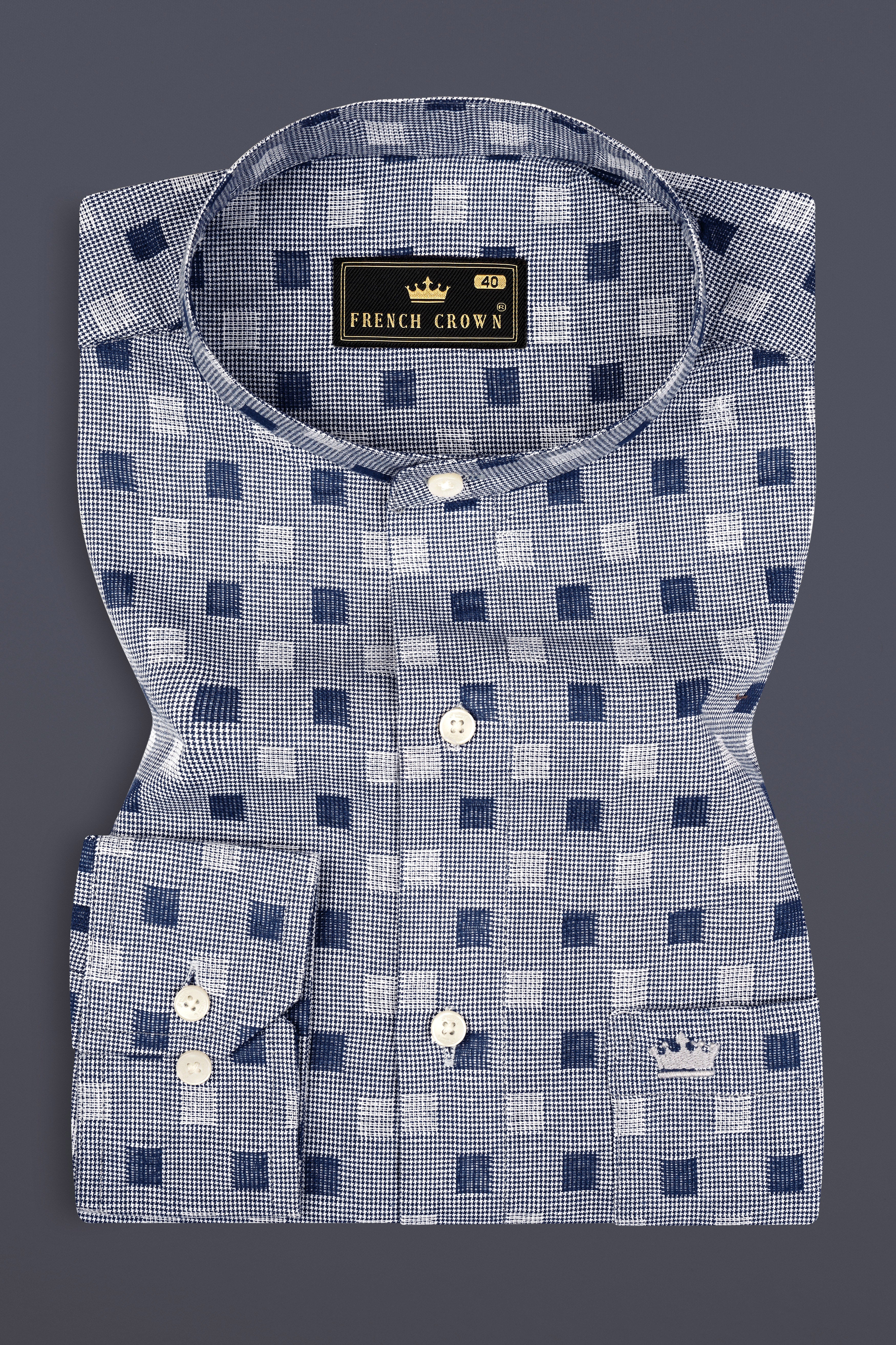 Meteorite Blue and White Square Dobby Textured Premium Giza Cotton Shirt