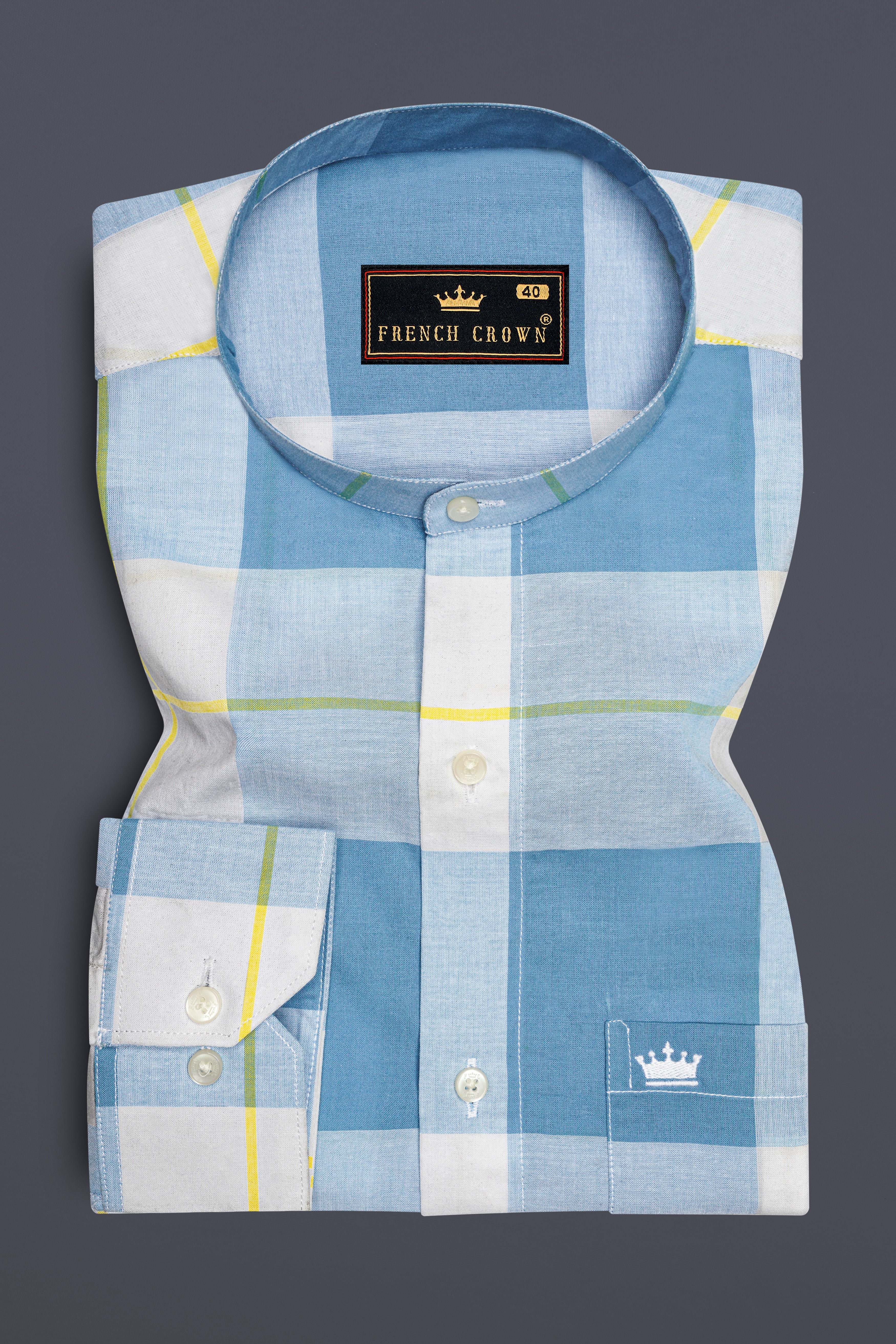 Metallic and Moonstone Blue Plaid Premium Cotton Shirt