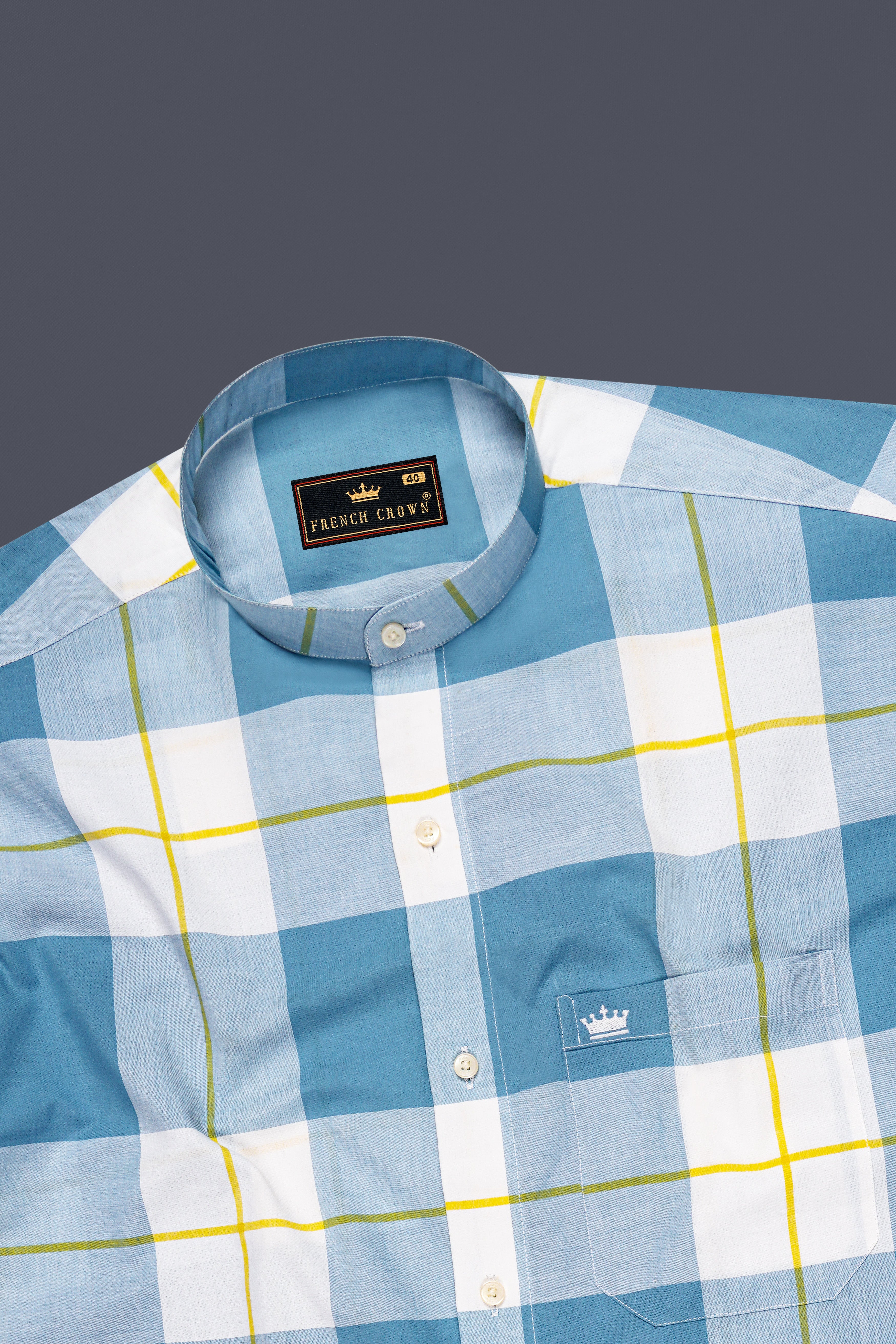 Metallic and Moonstone Blue Plaid Premium Cotton Shirt
