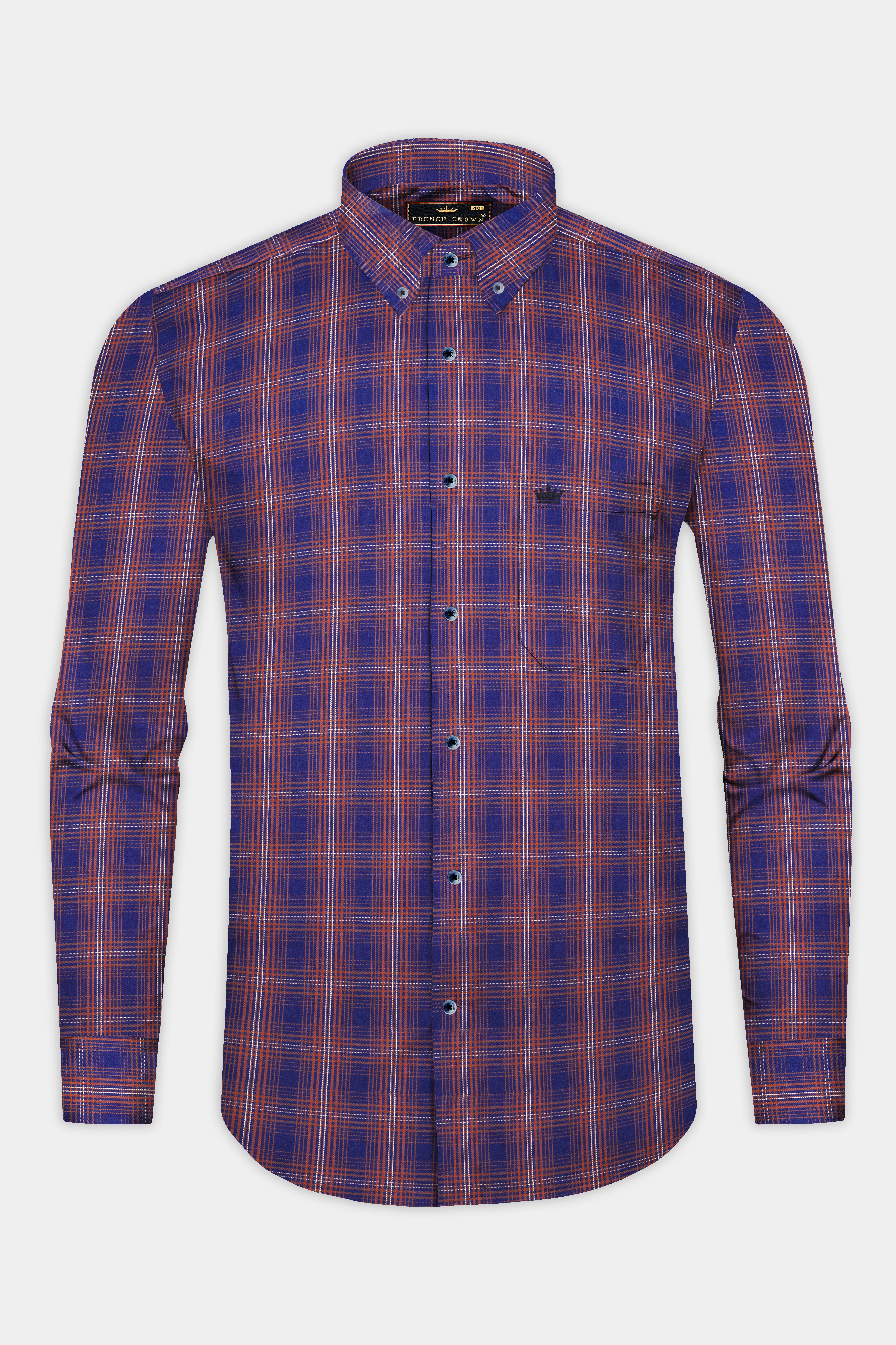 Mulled Blue Twill Plaid Premium Cotton Shirt