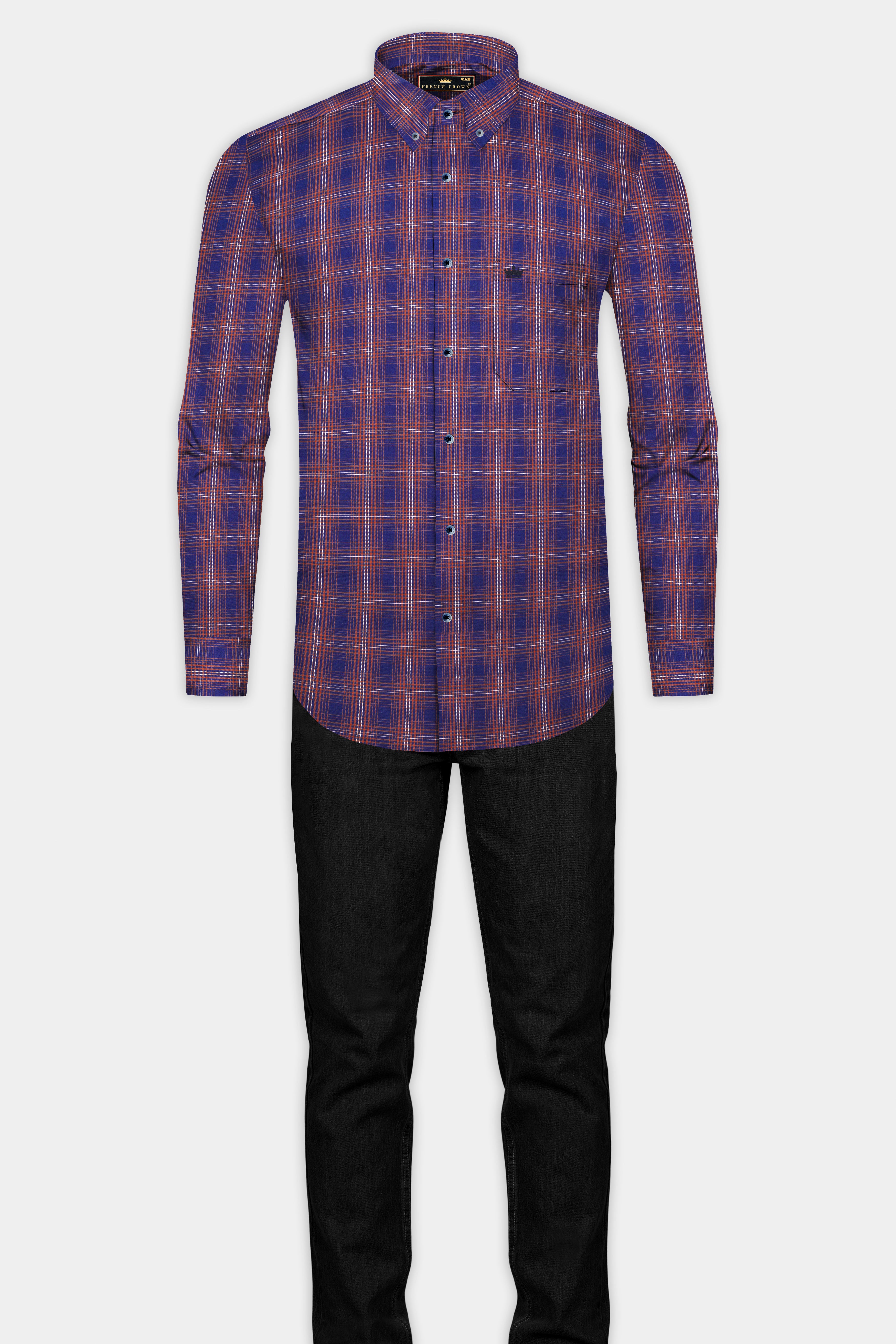 Mulled Blue Twill Plaid Premium Cotton Shirt