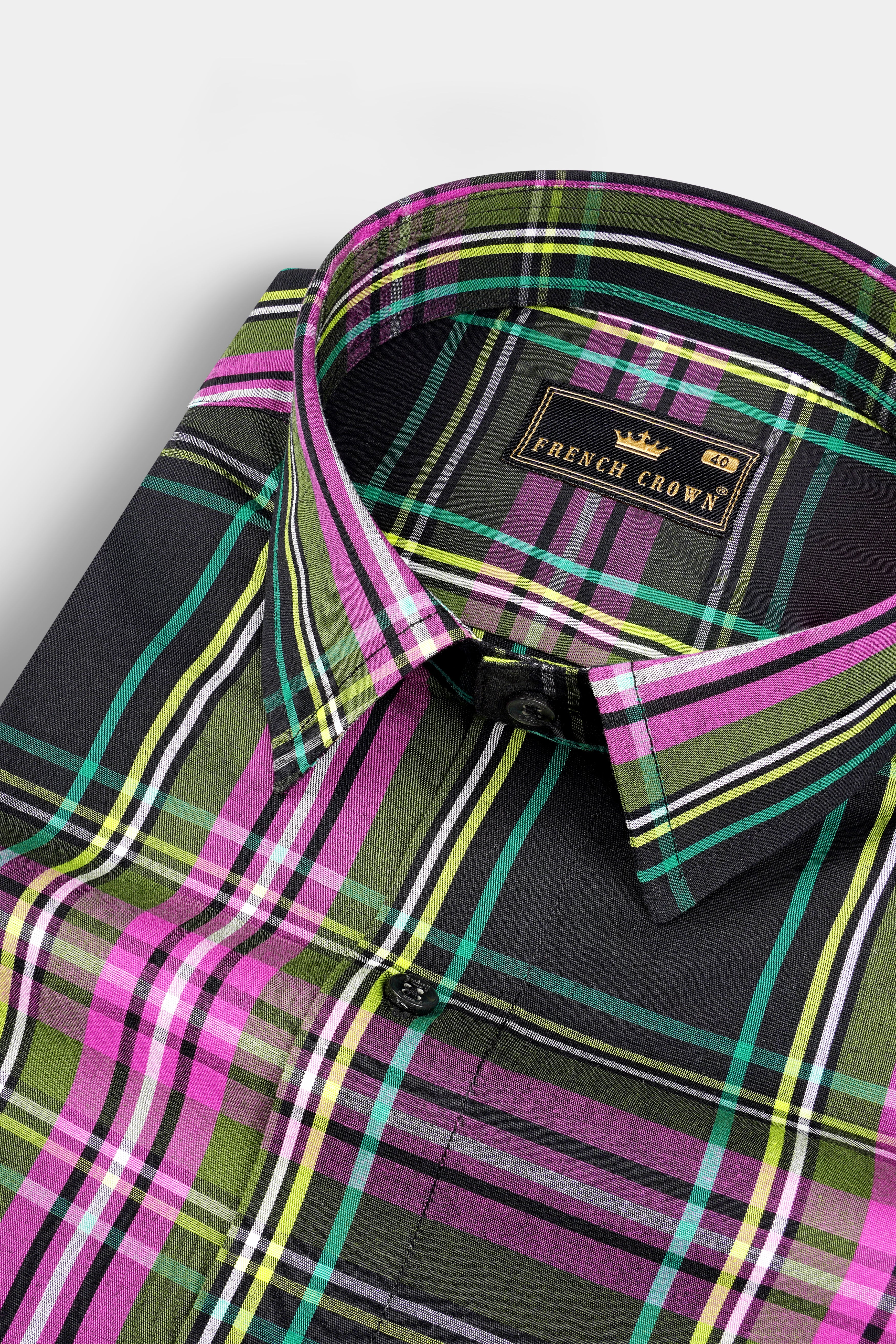 Jade Black with Hibiscus Pink Plaid Premium Cotton Shirt