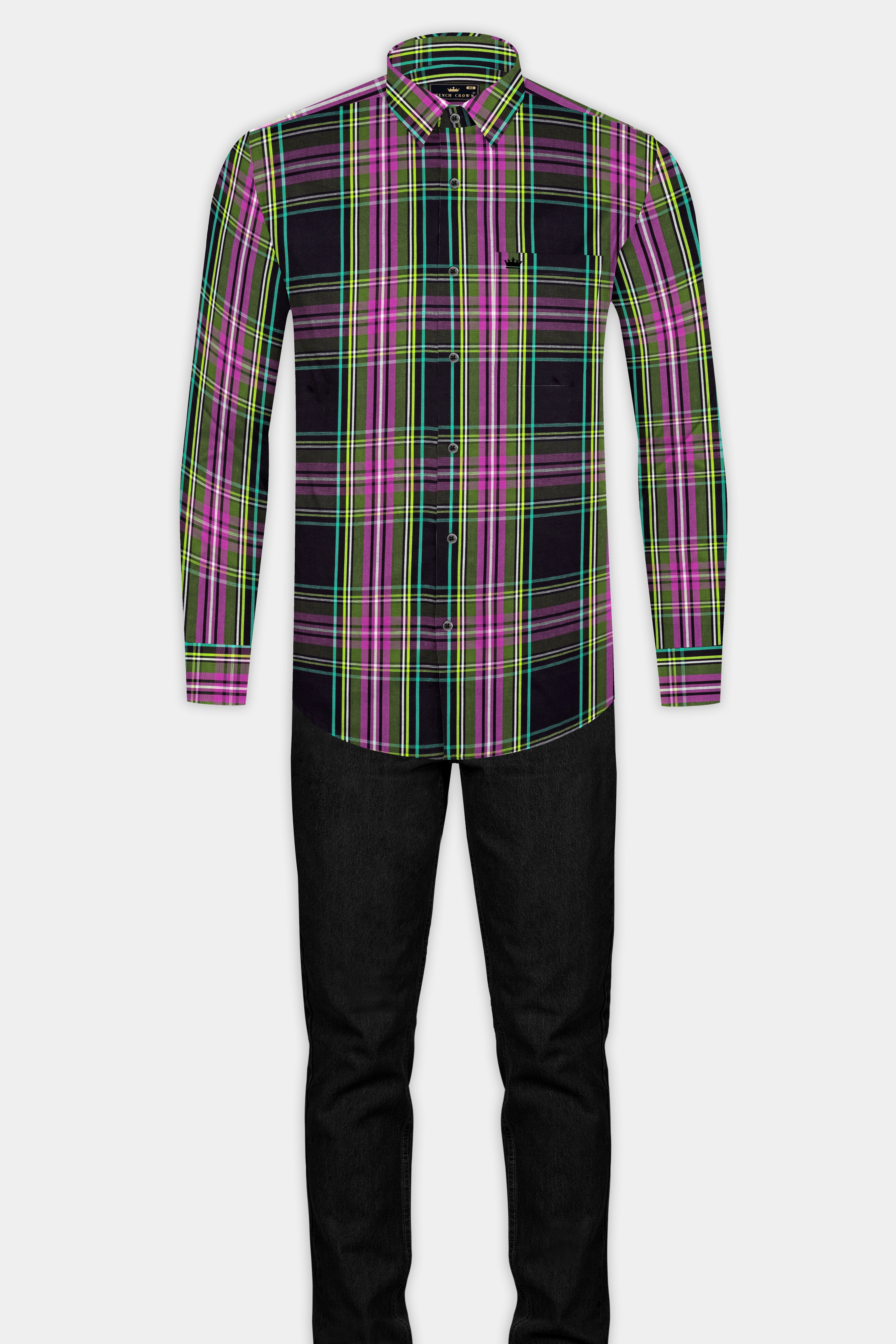 Jade Black with Hibiscus Pink Plaid Premium Cotton Shirt