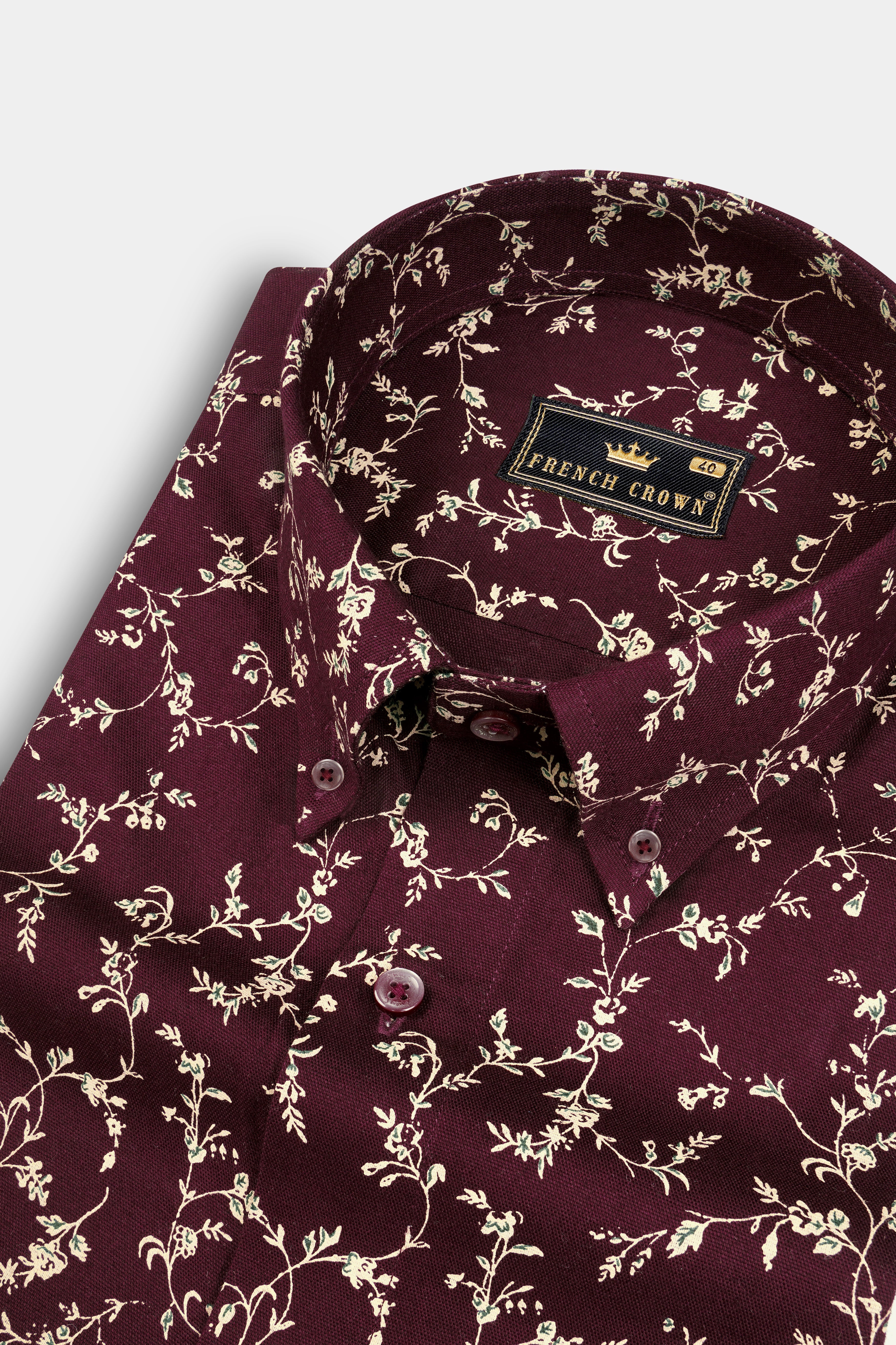 Wine Berry flowers Printed Royal Oxford Shirt