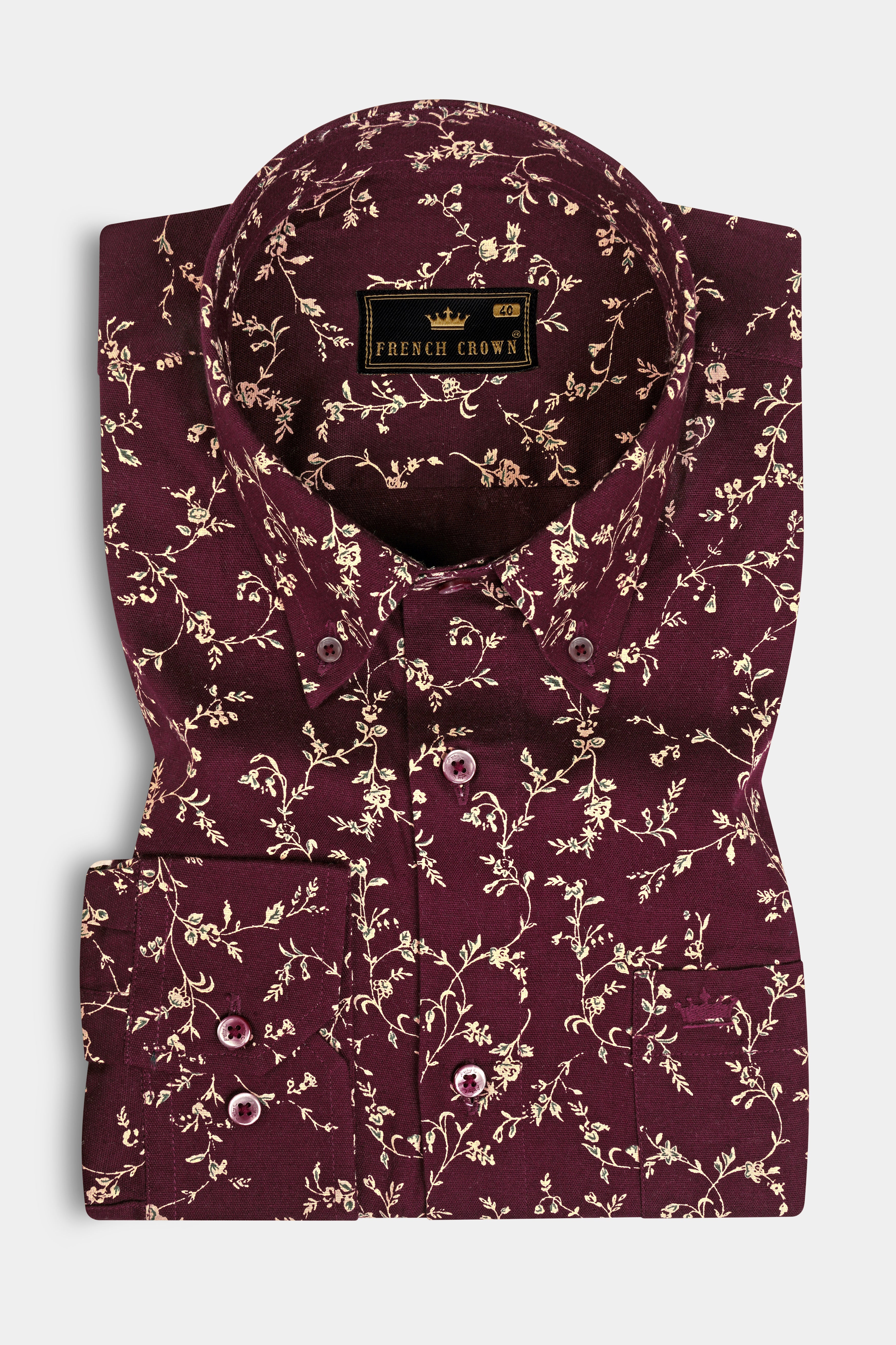 Wine Berry flowers Printed Royal Oxford Shirt