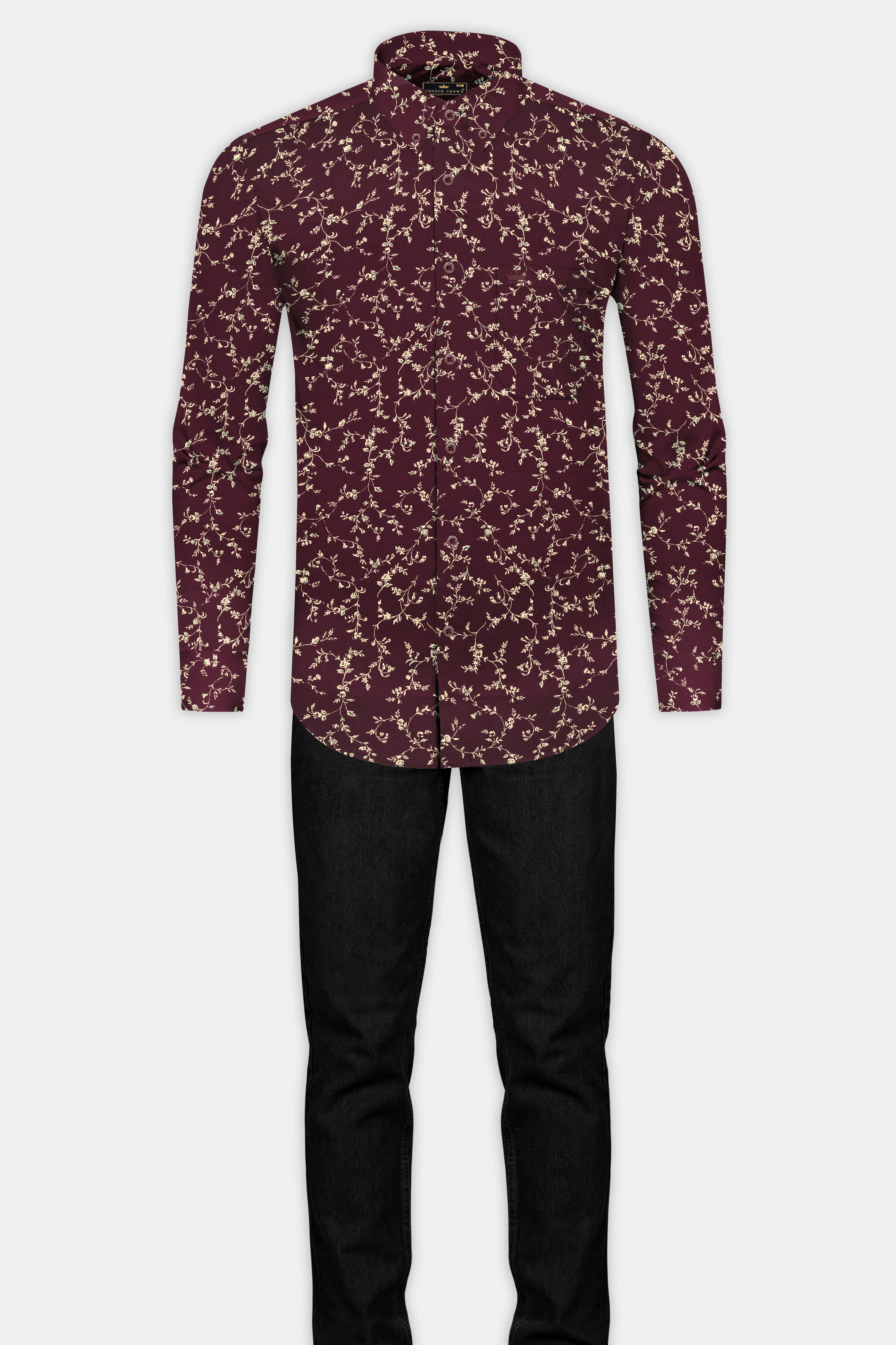 Wine Berry flowers Printed Royal Oxford Shirt