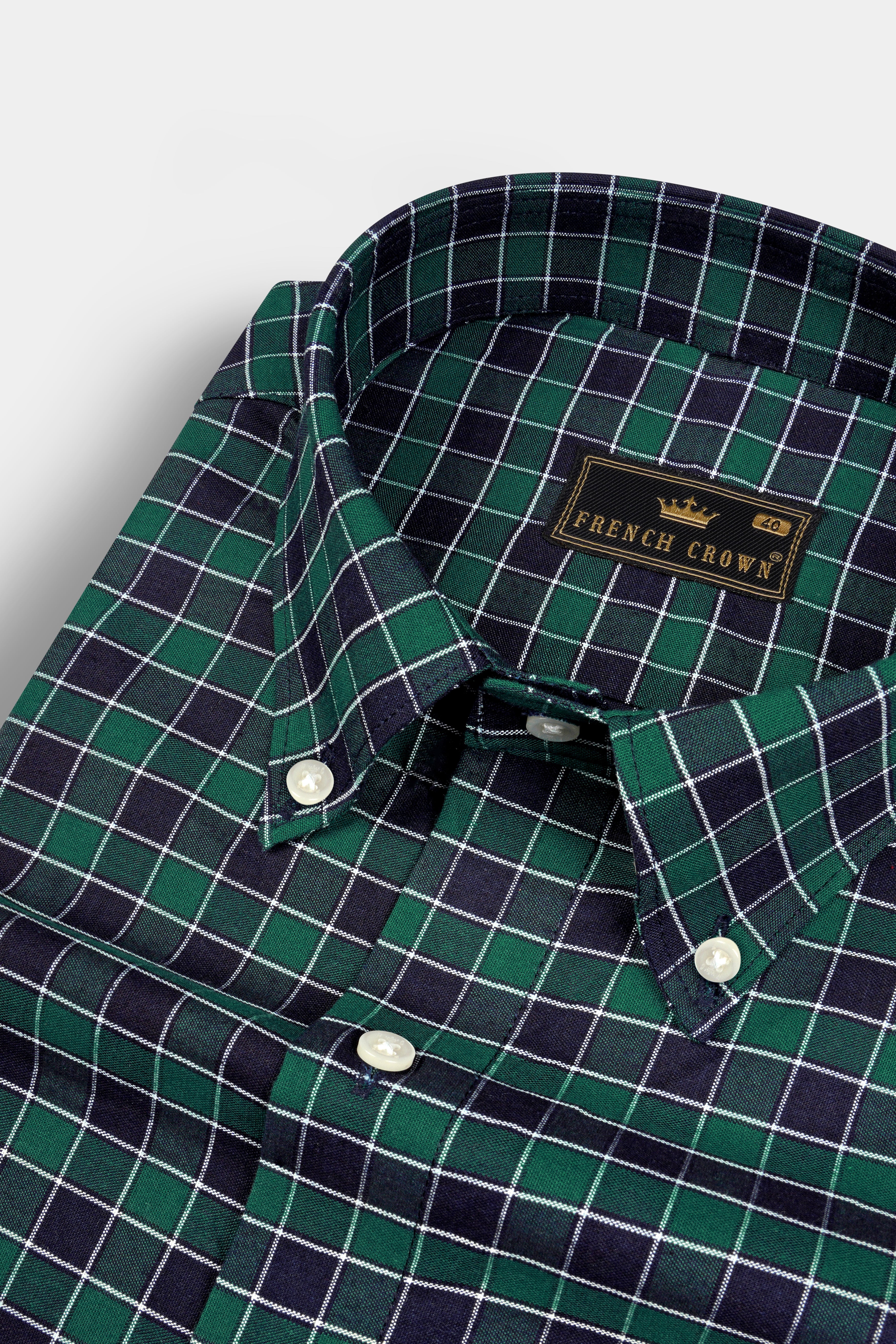 Causal Green and Martinique Blue Checkered Premium Cotton Shirt