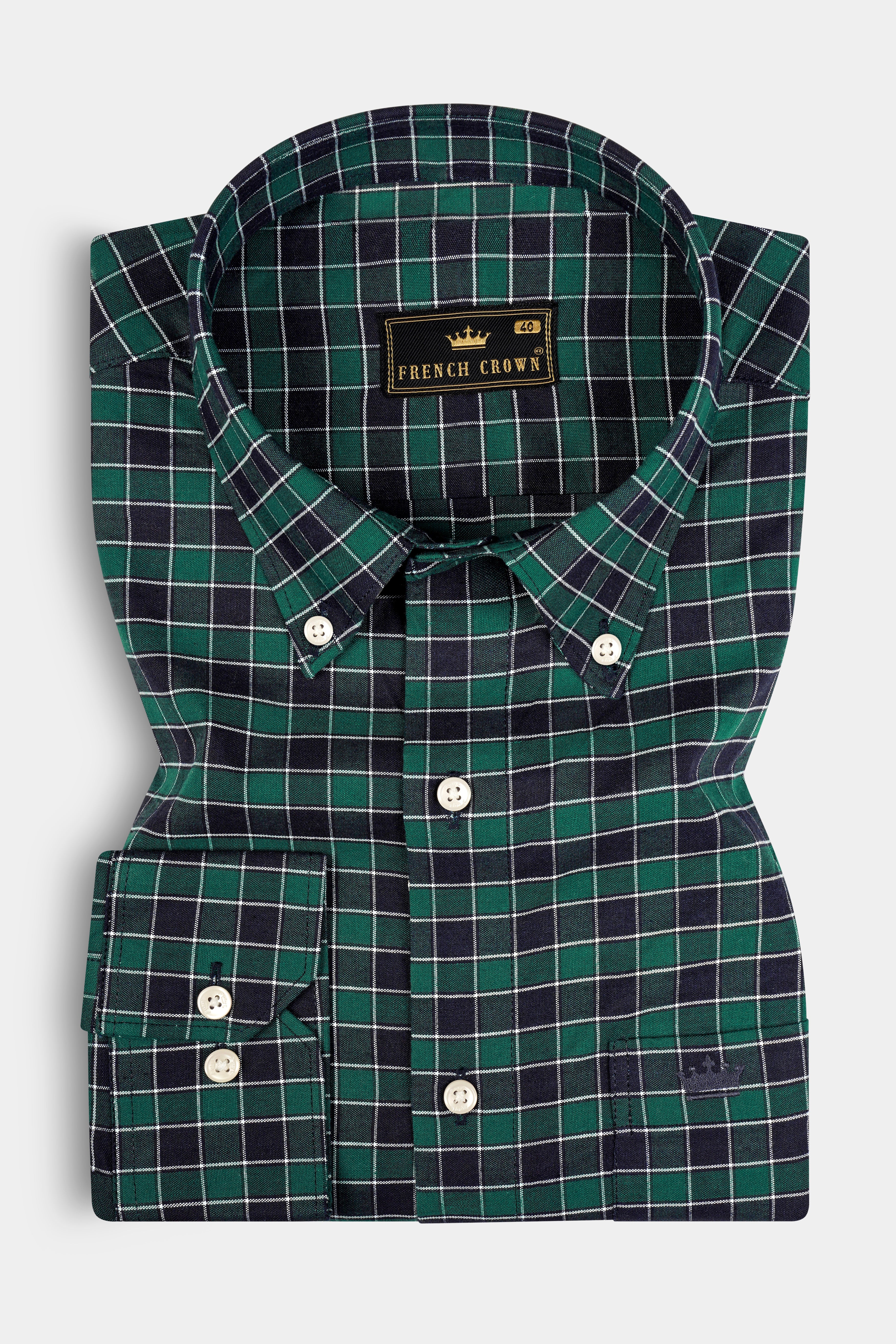 Causal Green and Martinique Blue Checkered Premium Cotton Shirt