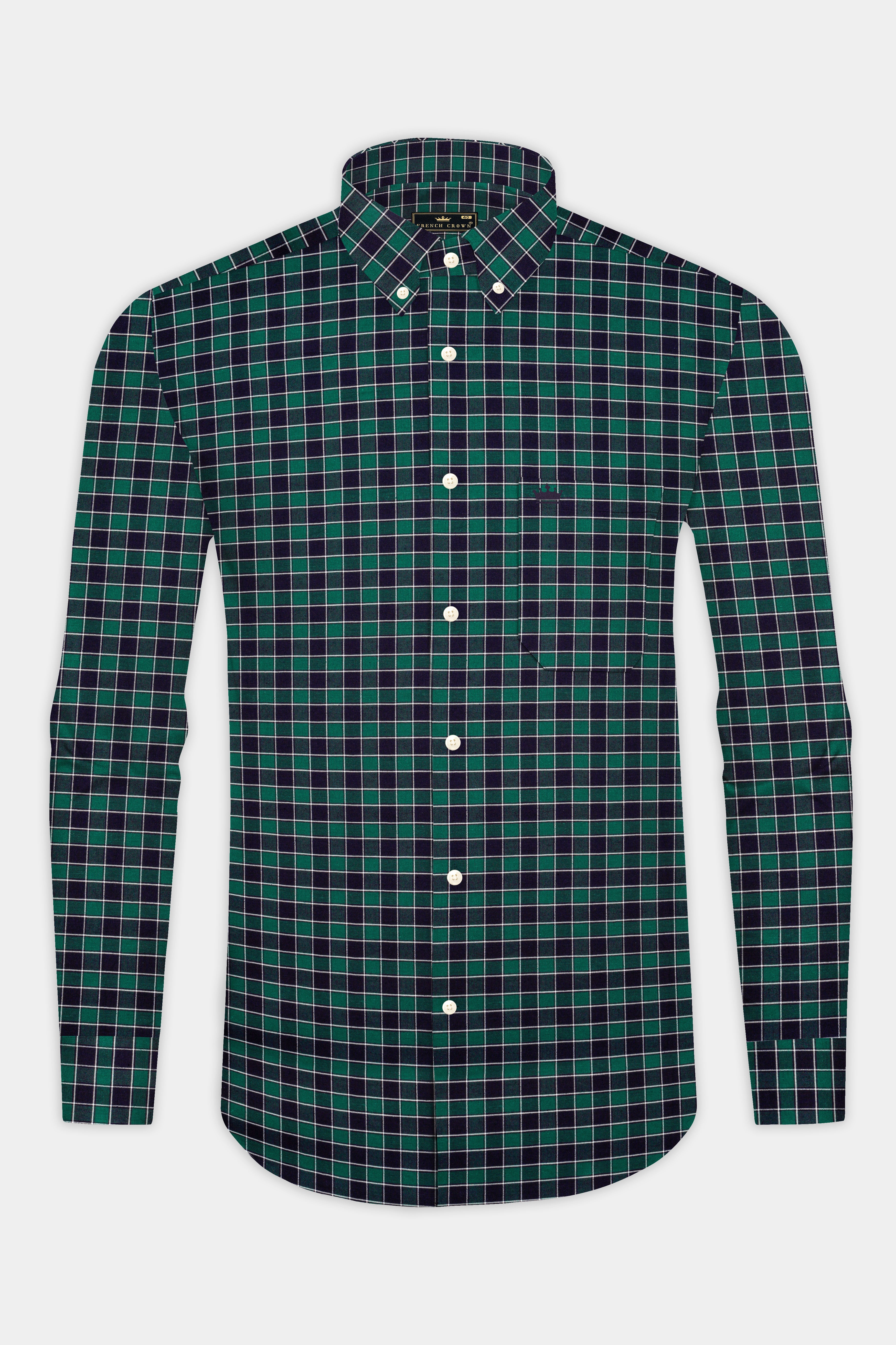 Causal Green and Martinique Blue Checkered Premium Cotton Shirt