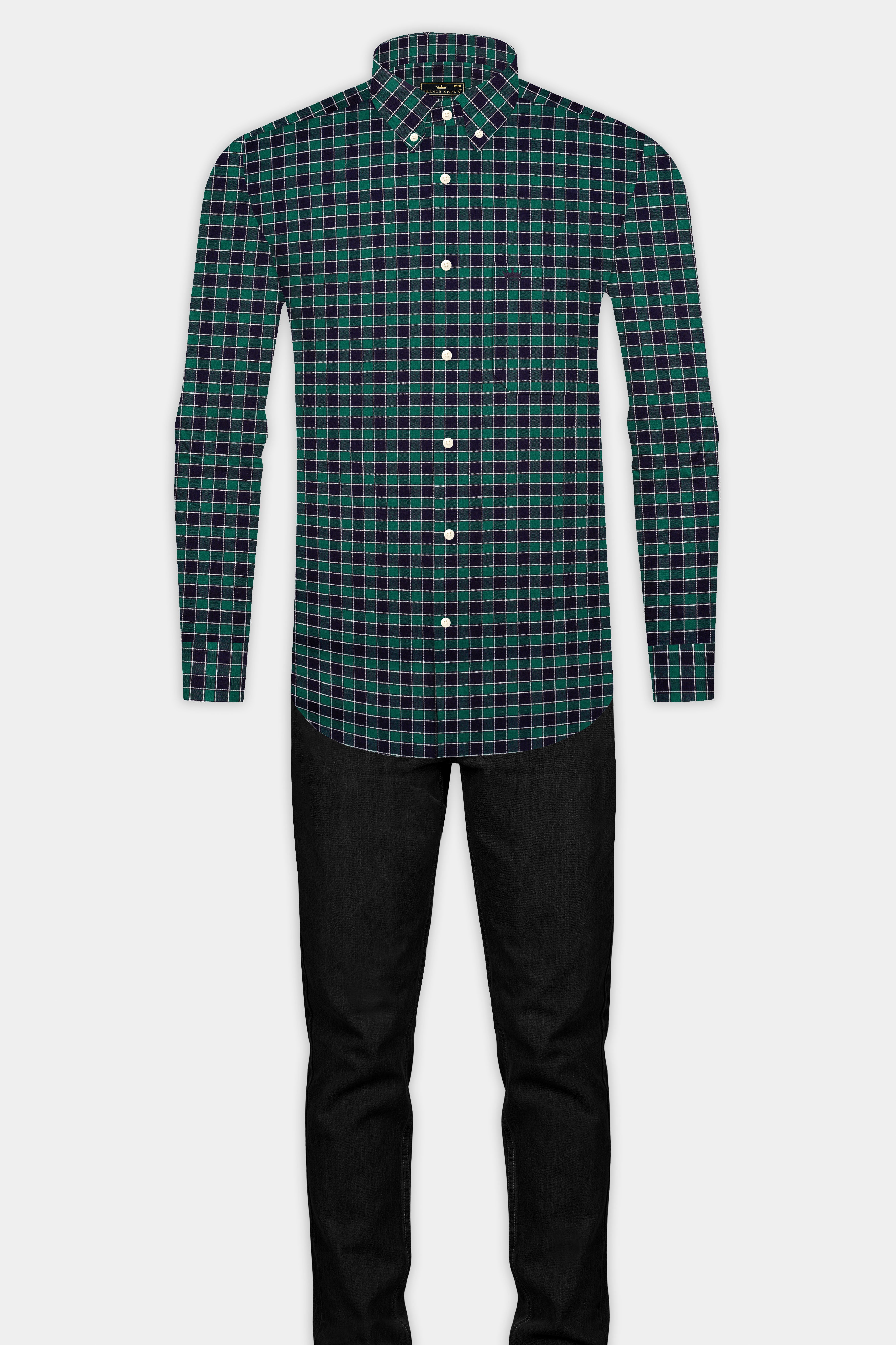 Causal Green and Martinique Blue Checkered Premium Cotton Shirt