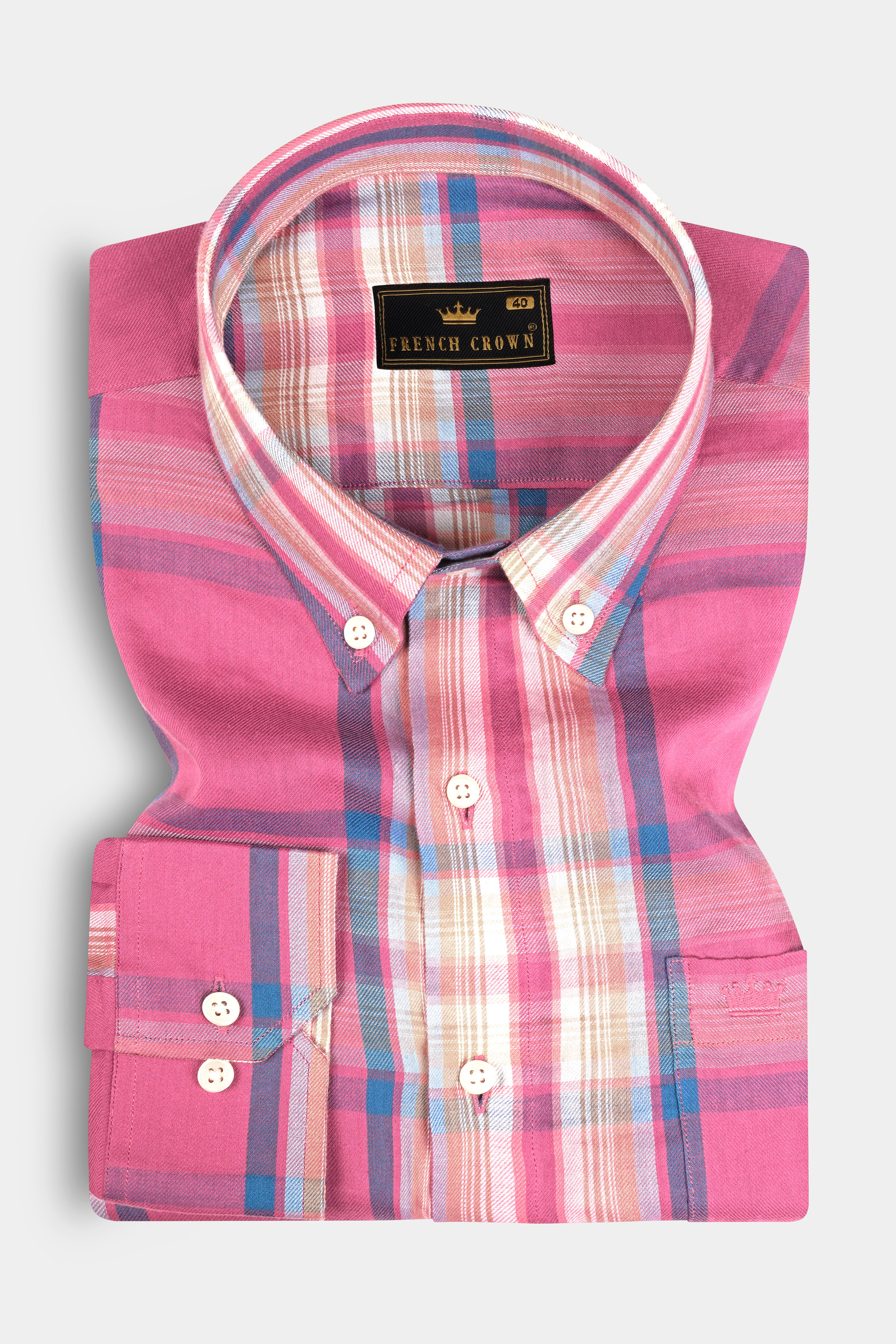 Tapestry Pink and Multicolored Twill Plaid Premium Cotton Shirt