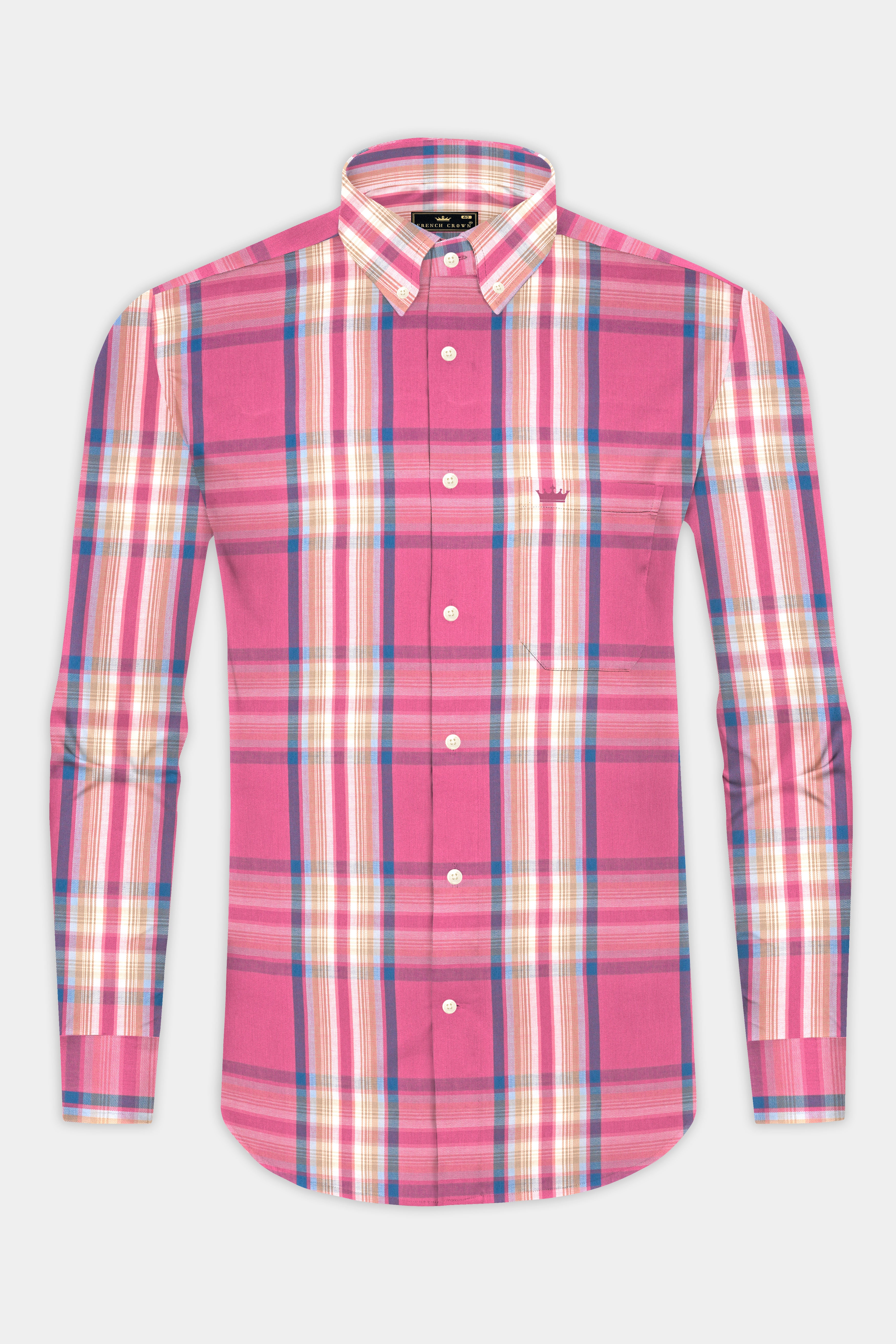 Tapestry Pink and Multicolored Twill Plaid Premium Cotton Shirt