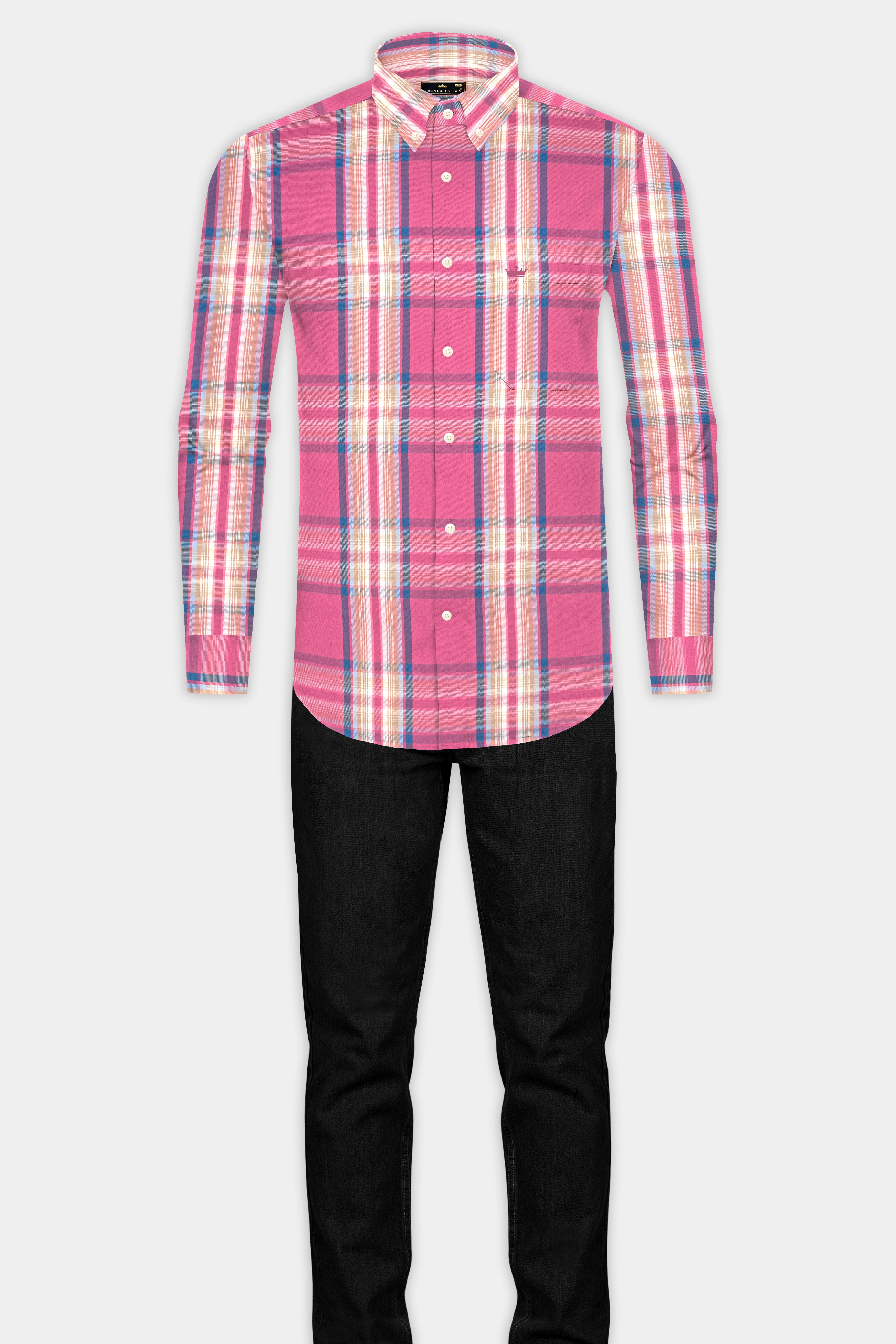 Tapestry Pink and Multicolored Twill Plaid Premium Cotton Shirt