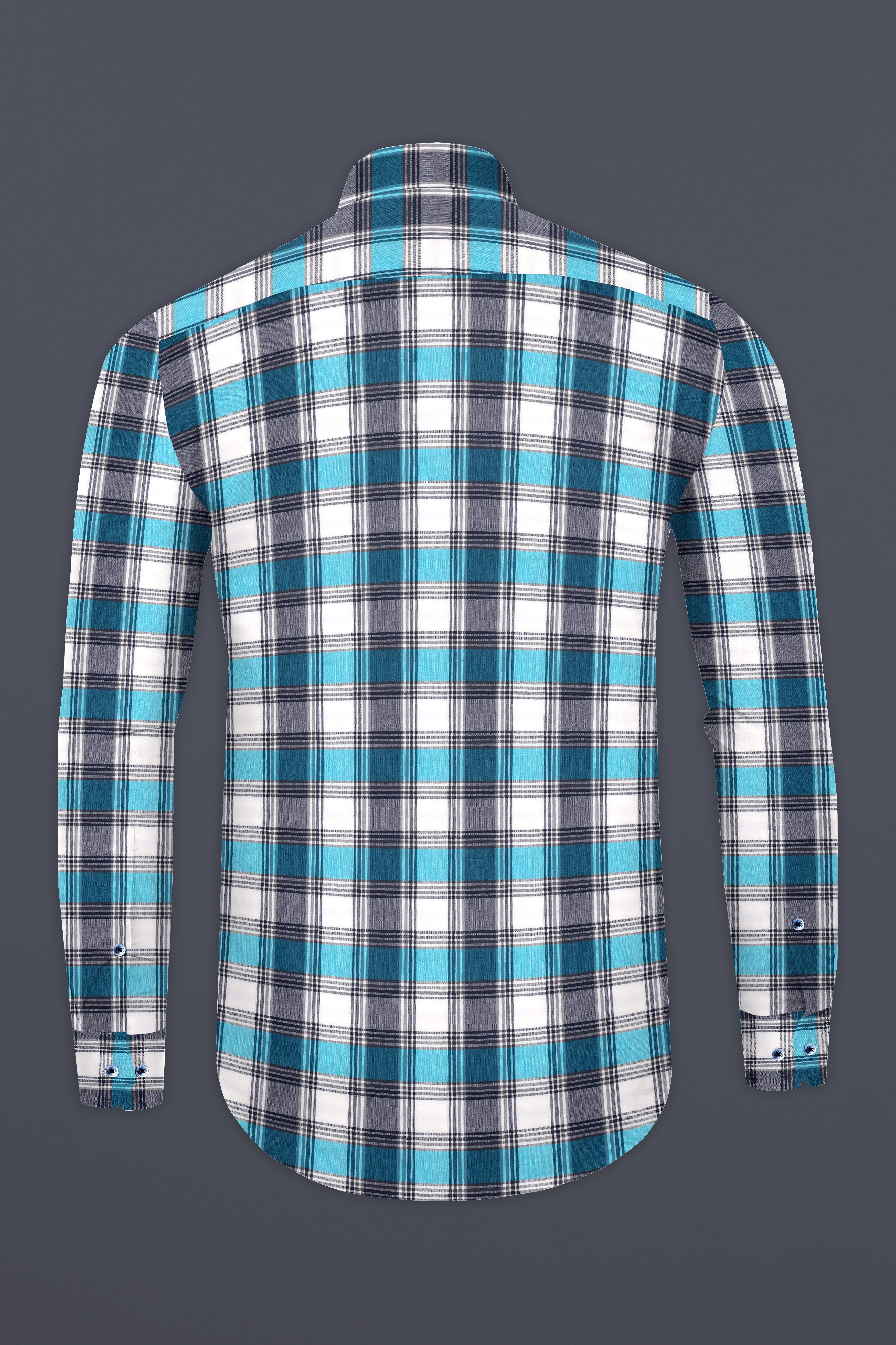 Bright White with Orient and Cloud Burst Blue Plaid Premium Cotton Shirt