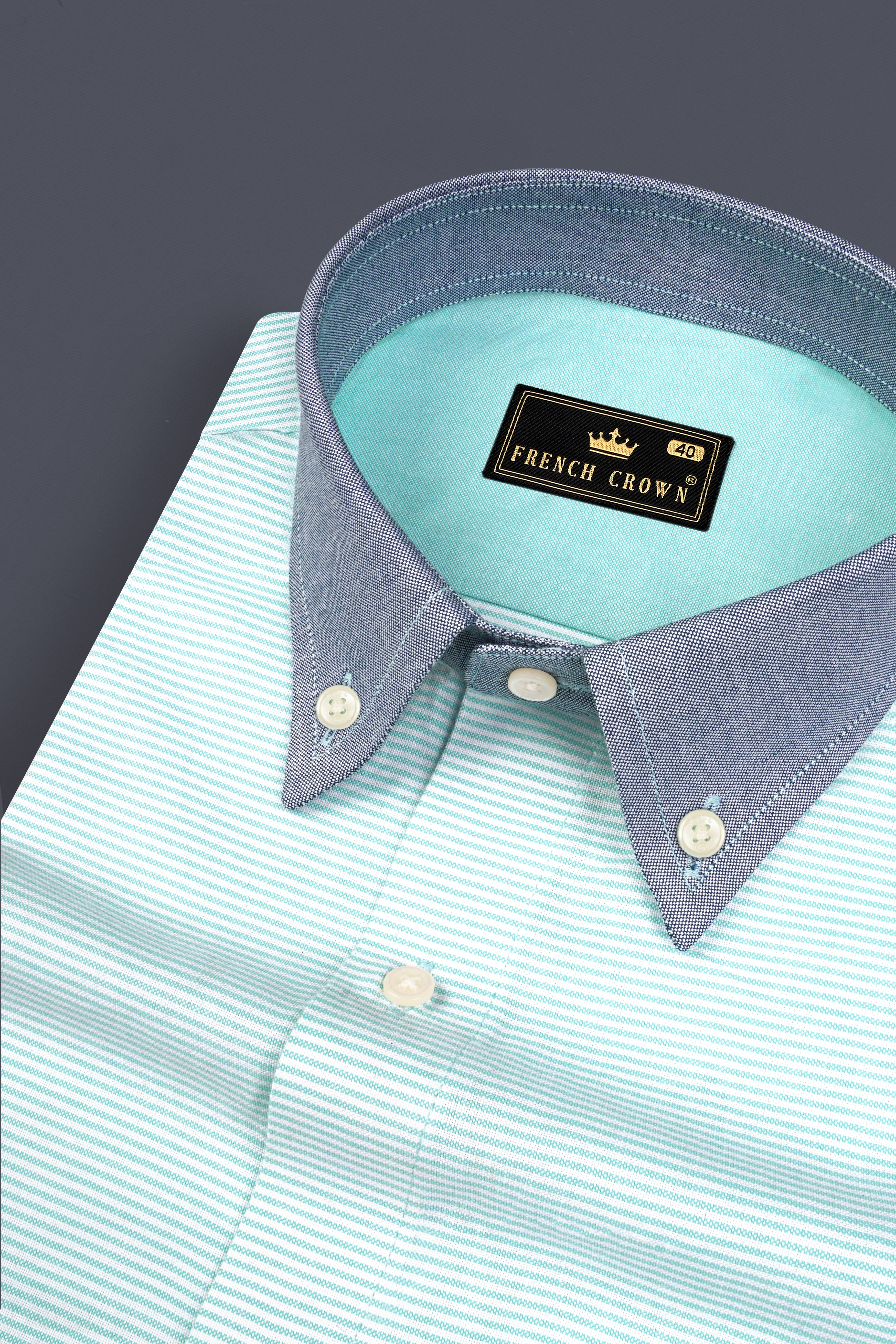 Aquamarine Blue with Gray and White Royal Oxford Shirt