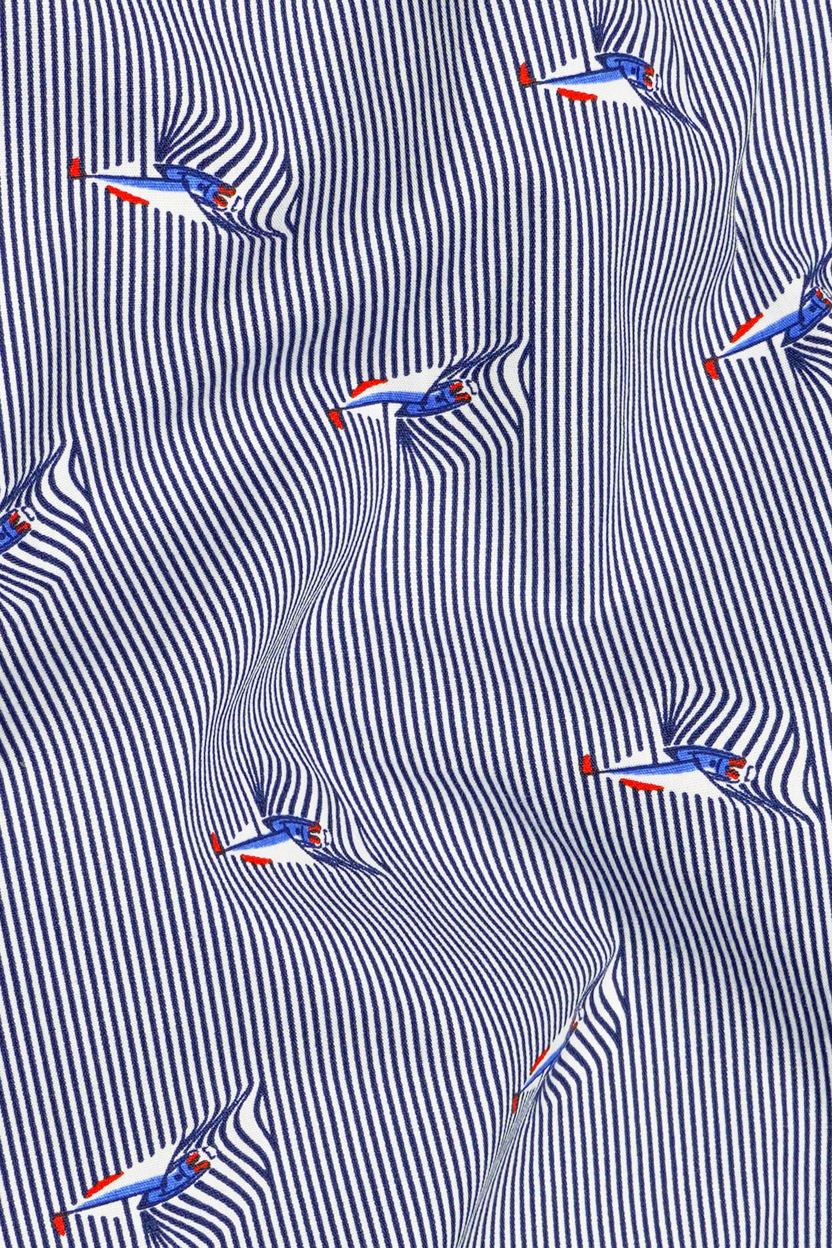 Martinique Blue Boat and Striped Premium Cotton Shirt