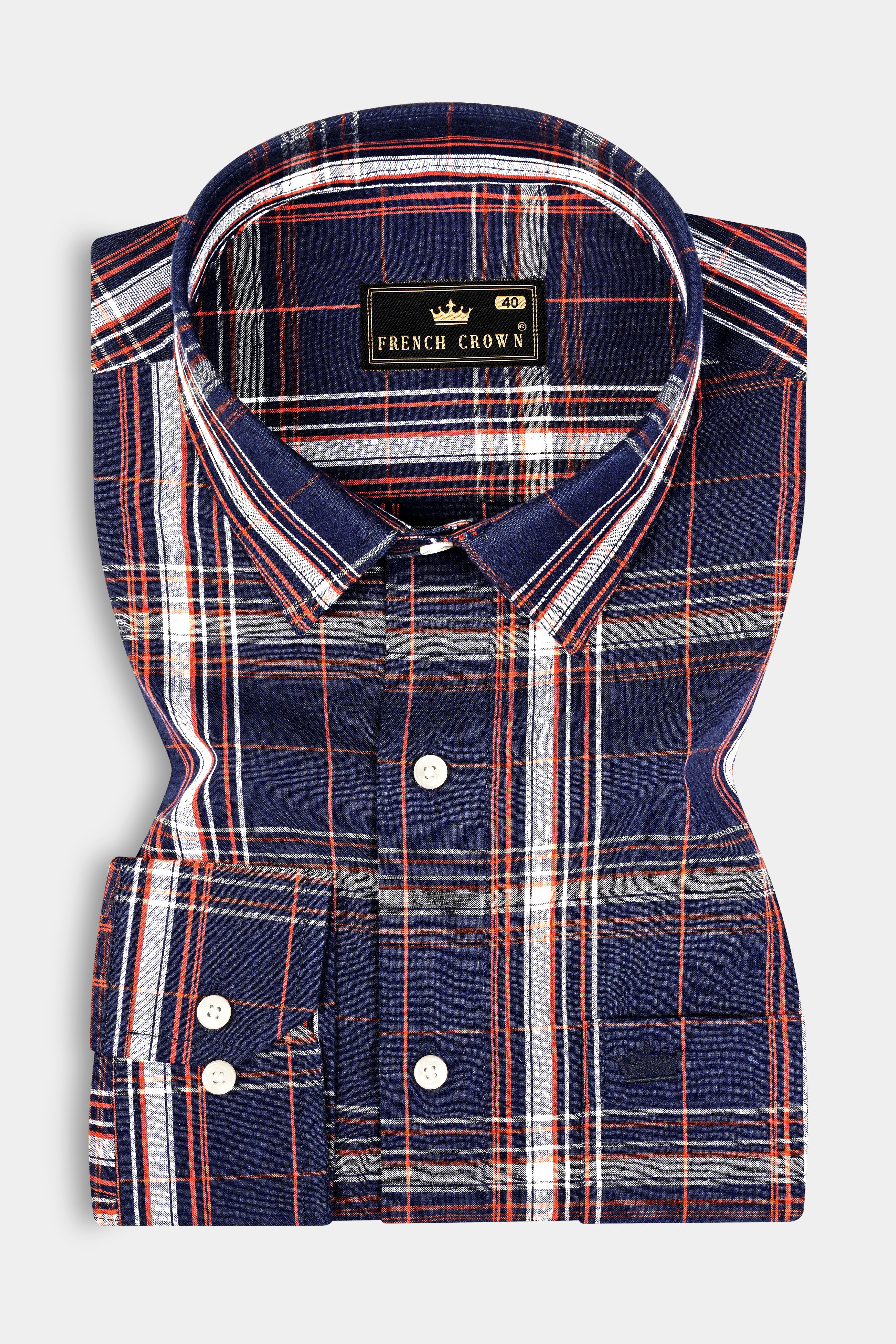 Ebony Blue Plaid Premium Cotton Shirt