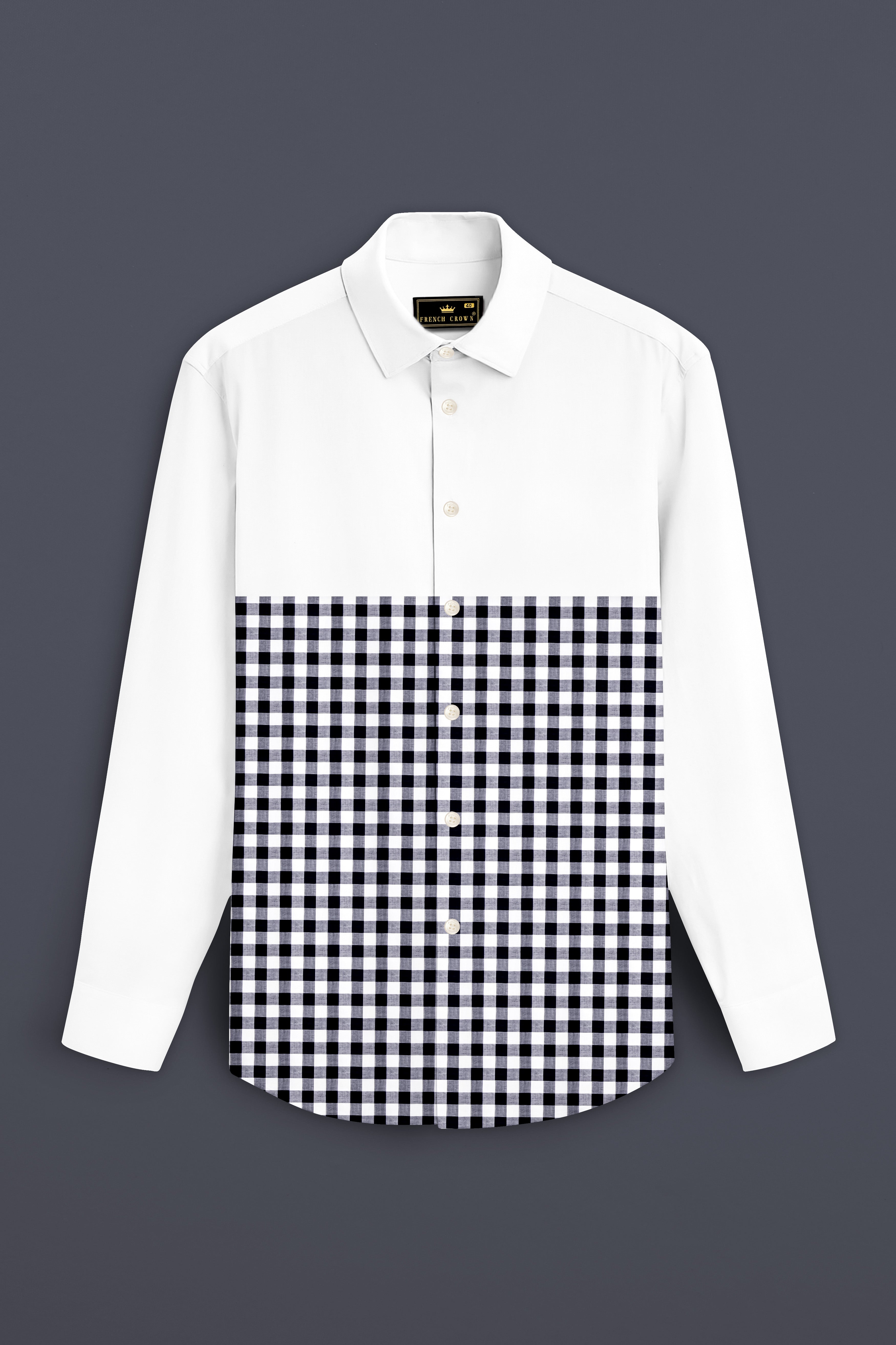 Bright White with Gingham Premium Cotton Designer Shirt