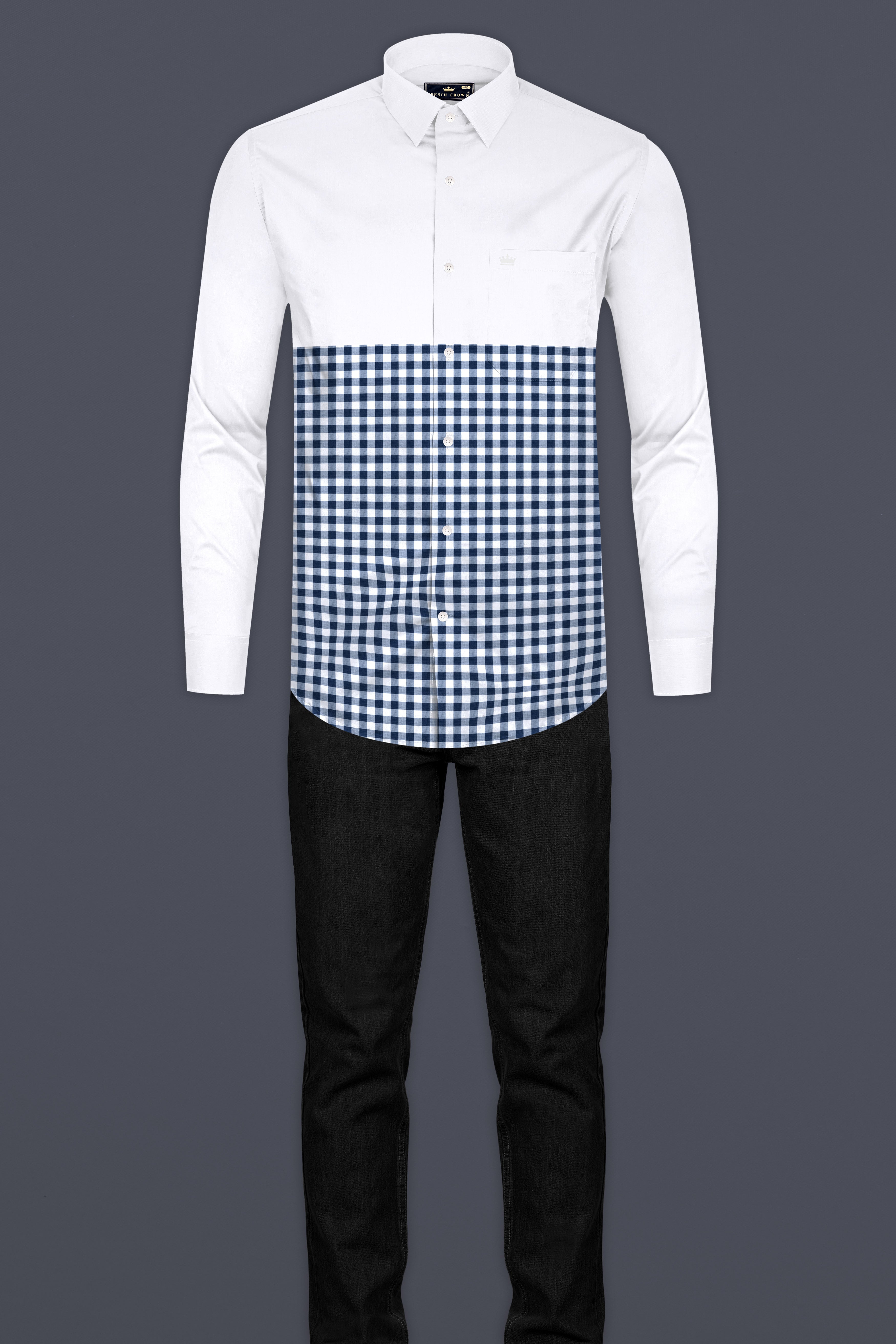 Bright White with Gingham Premium Cotton Designer Shirt