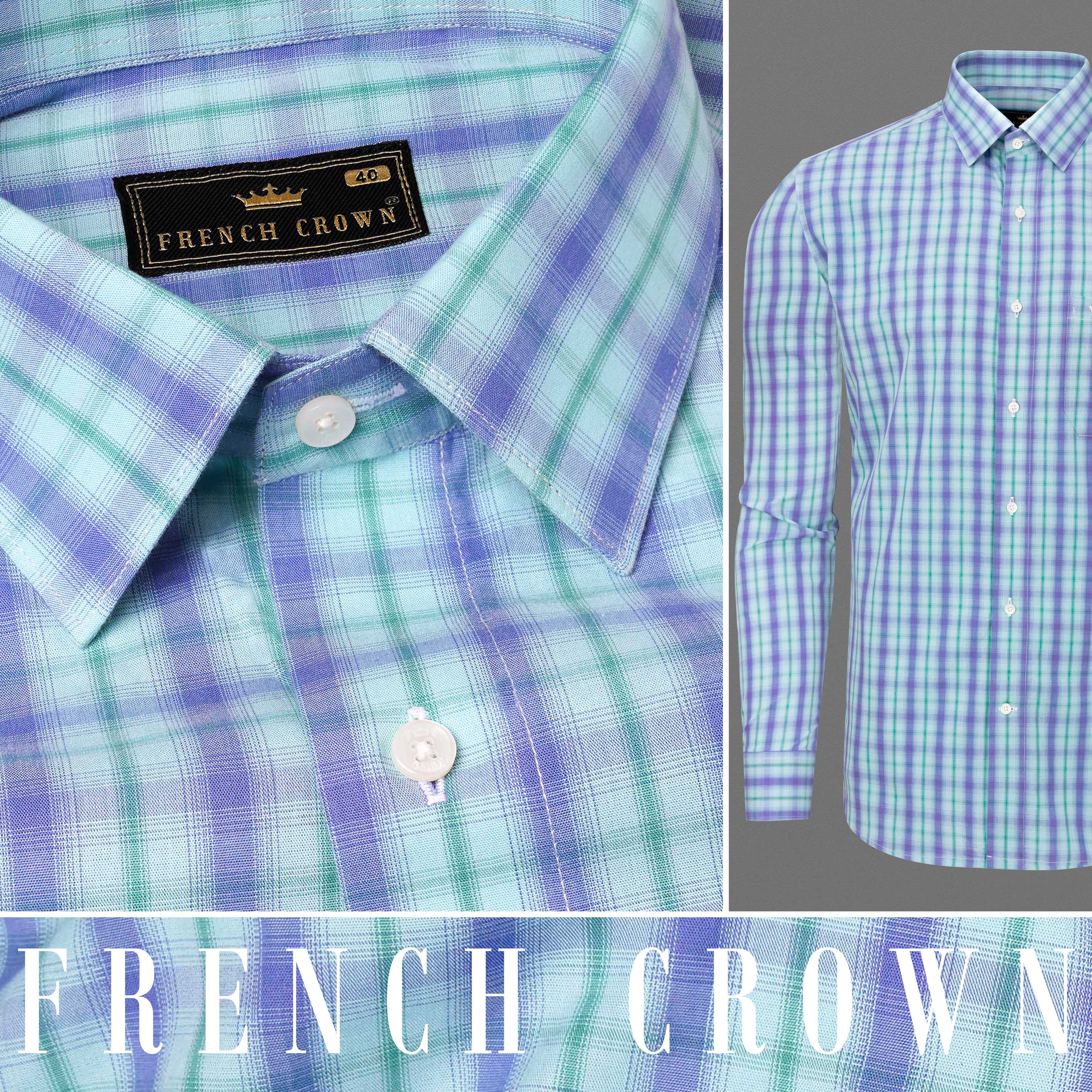 Pale Aqua with Chetwode Blue Plaid Premium Cotton Shirt