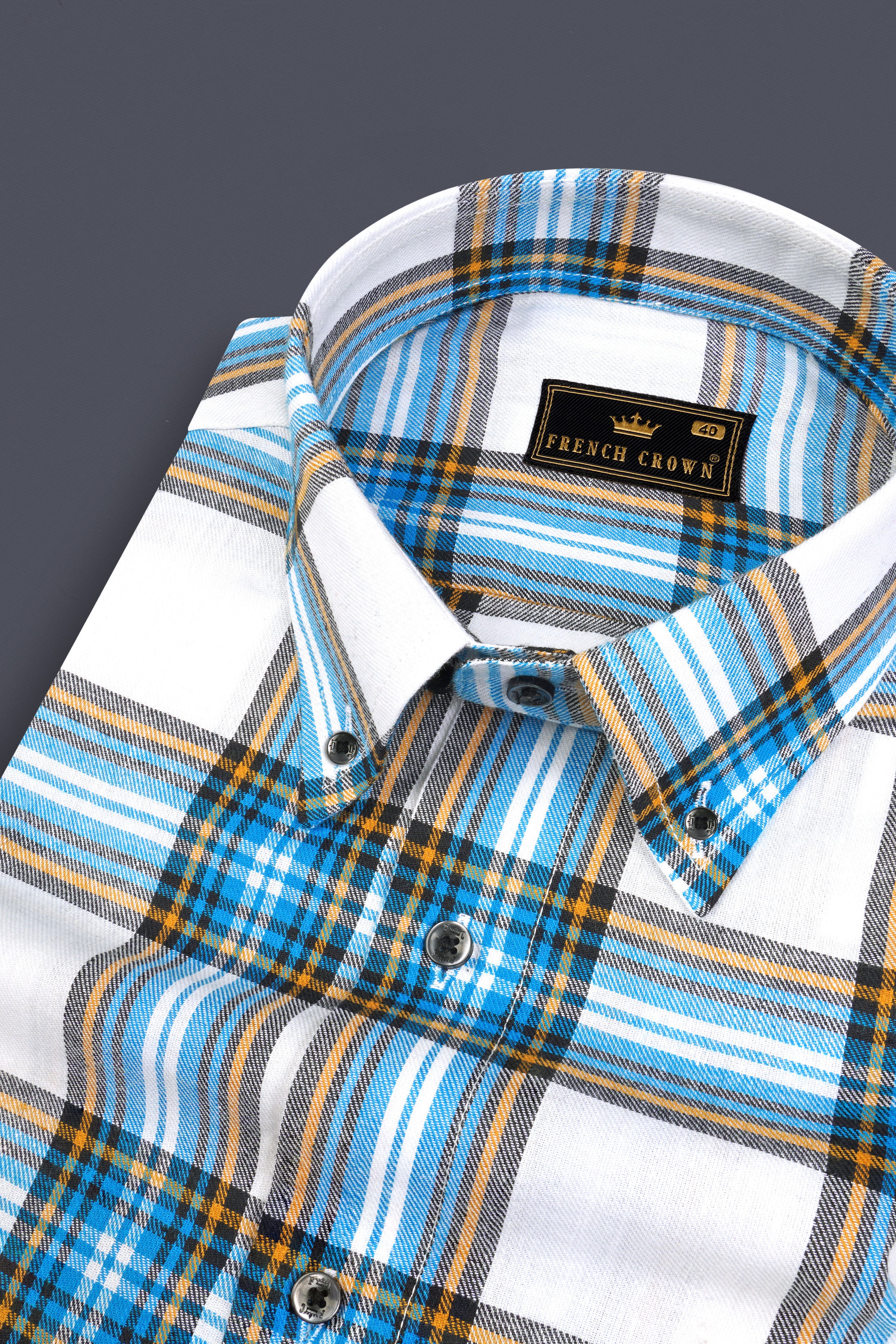 Bright White and Celestial Blue Twill Plaid Premium Cotton Shirt