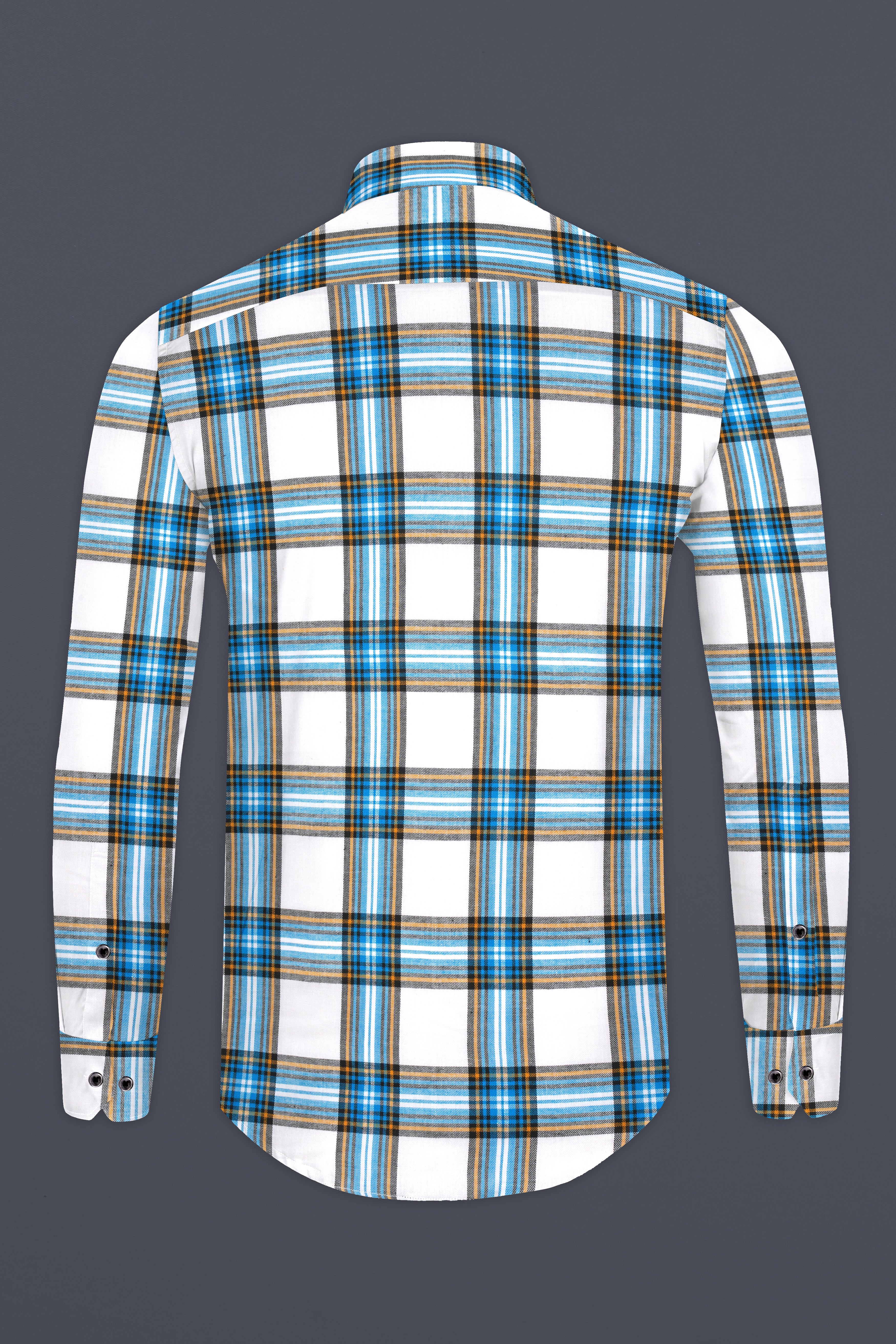 Bright White and Celestial Blue Twill Plaid Premium Cotton Shirt