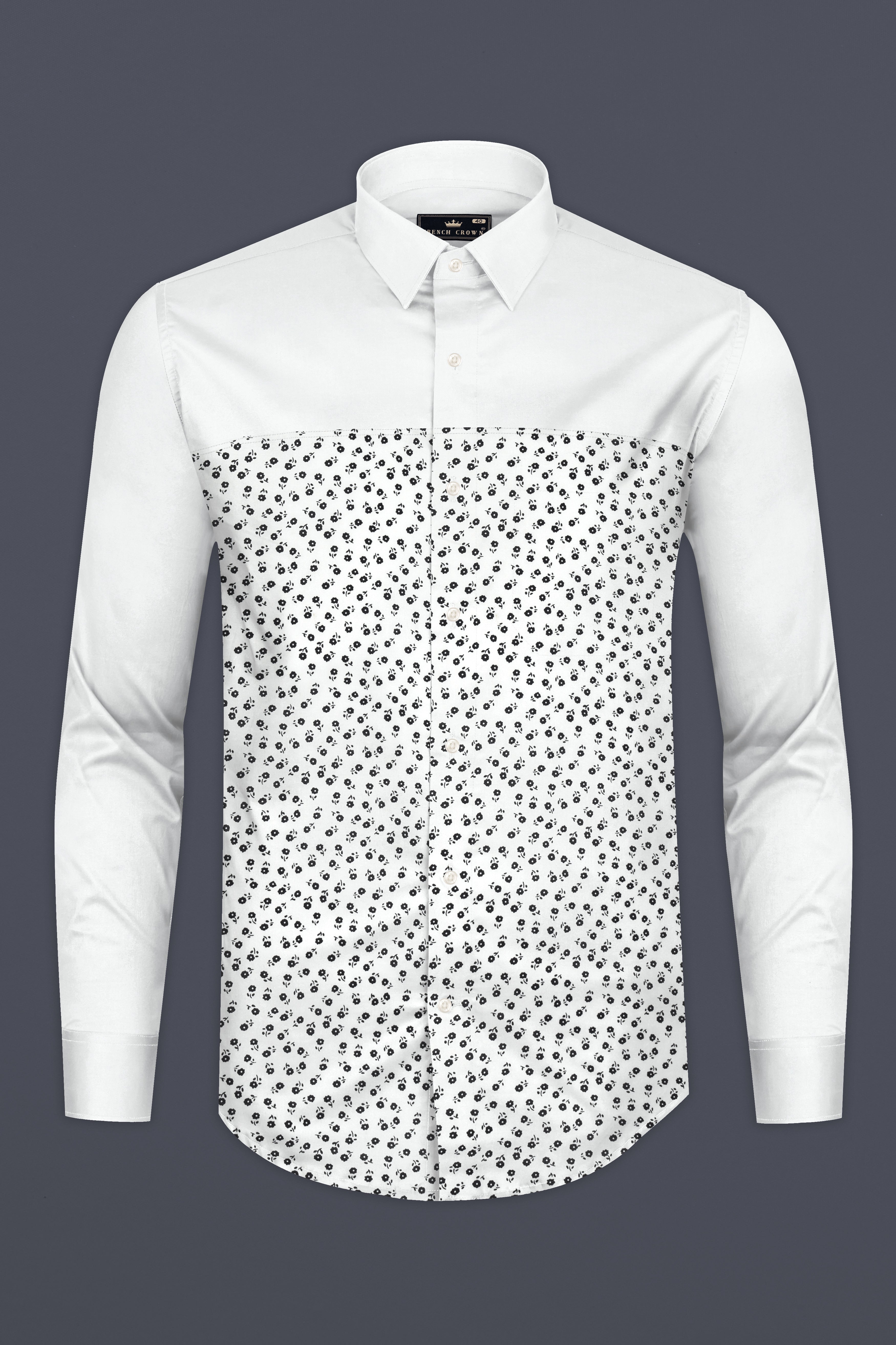 Bright White with Floral Printed Premium Cotton Designer Shirt