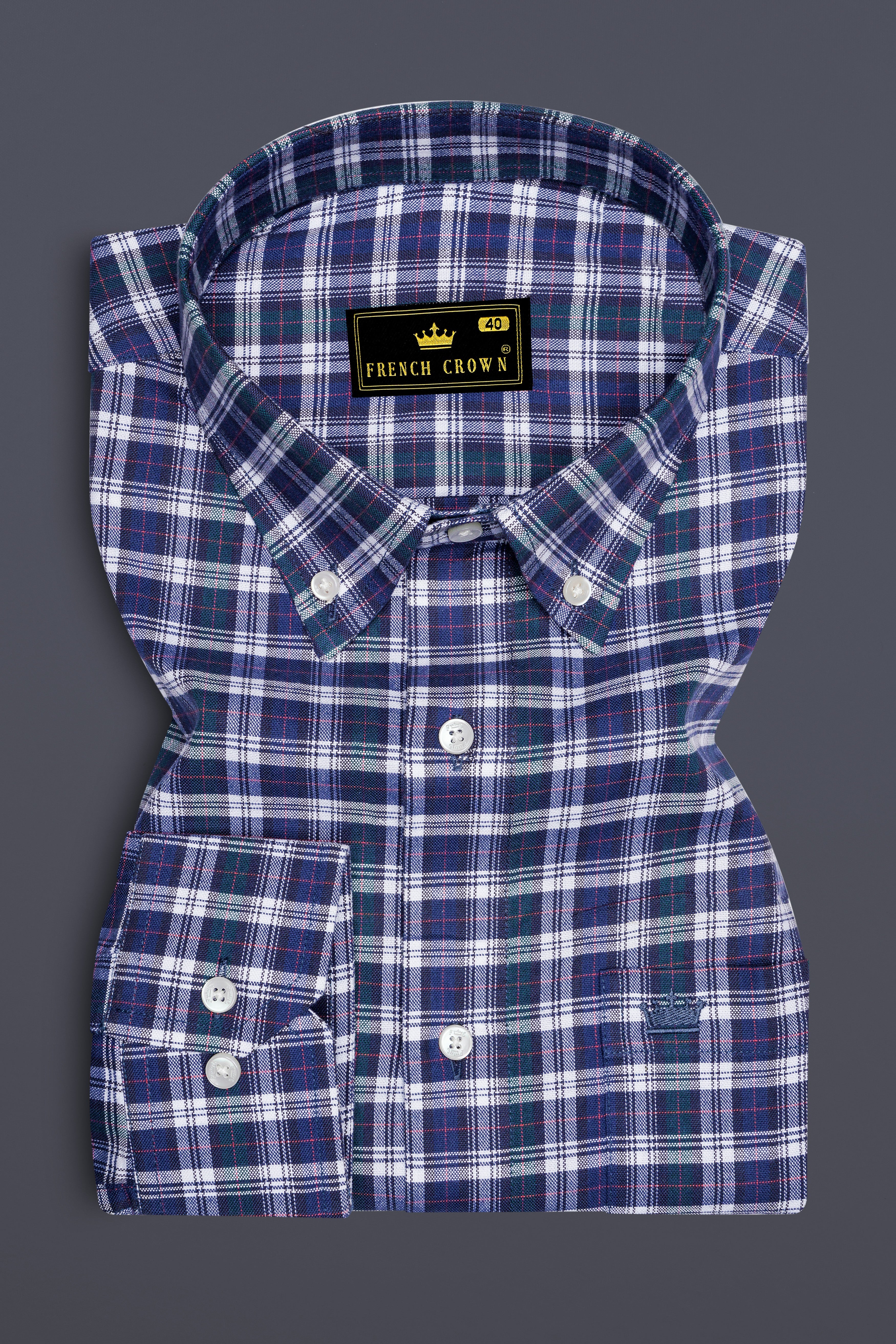 Twilight Blue with Sea Turtle Green Plaid Royal Oxford Shirt