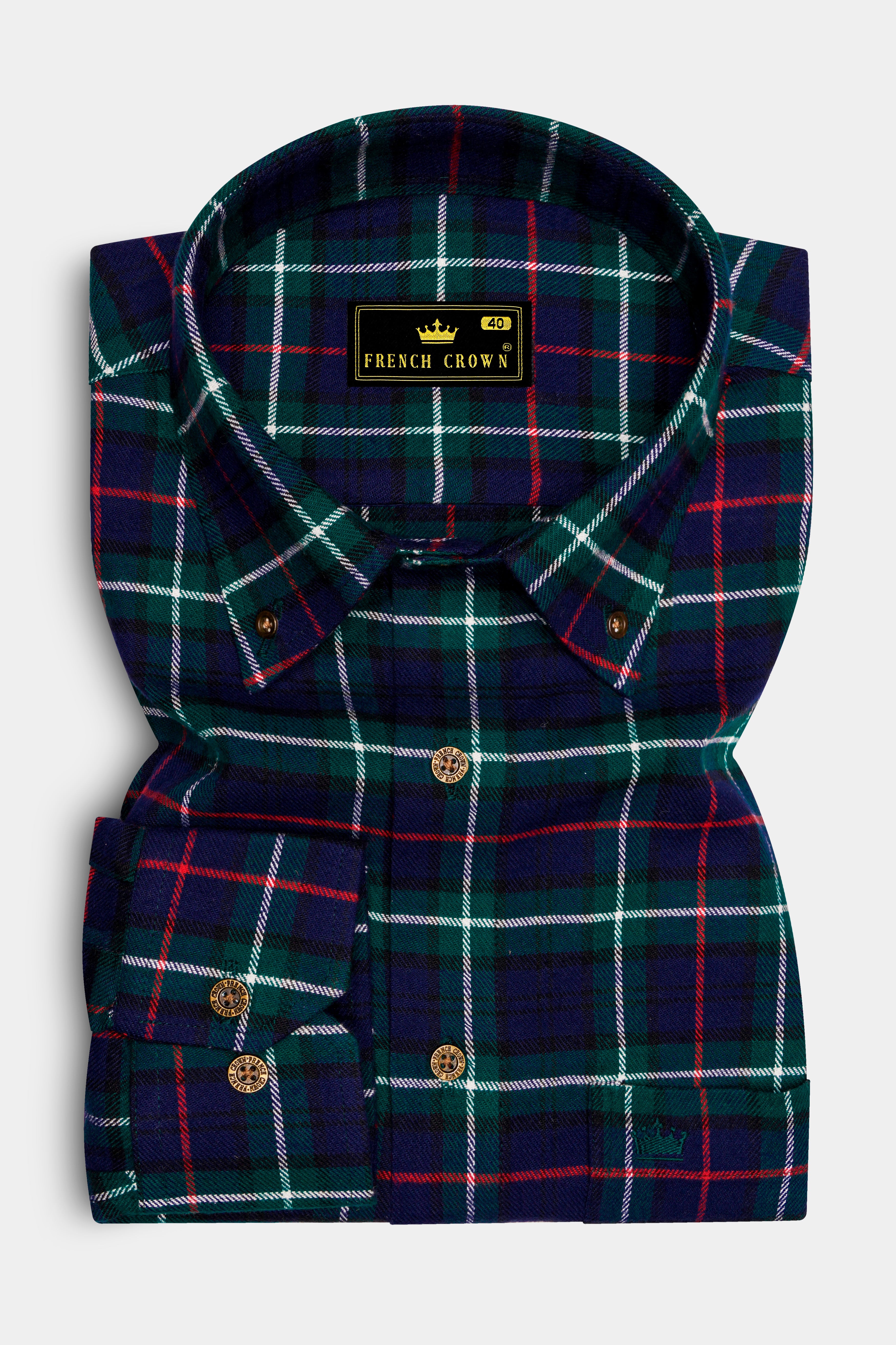 Cloud Burst Blue with Dartmouth Green Plaid Flannel Shirt
