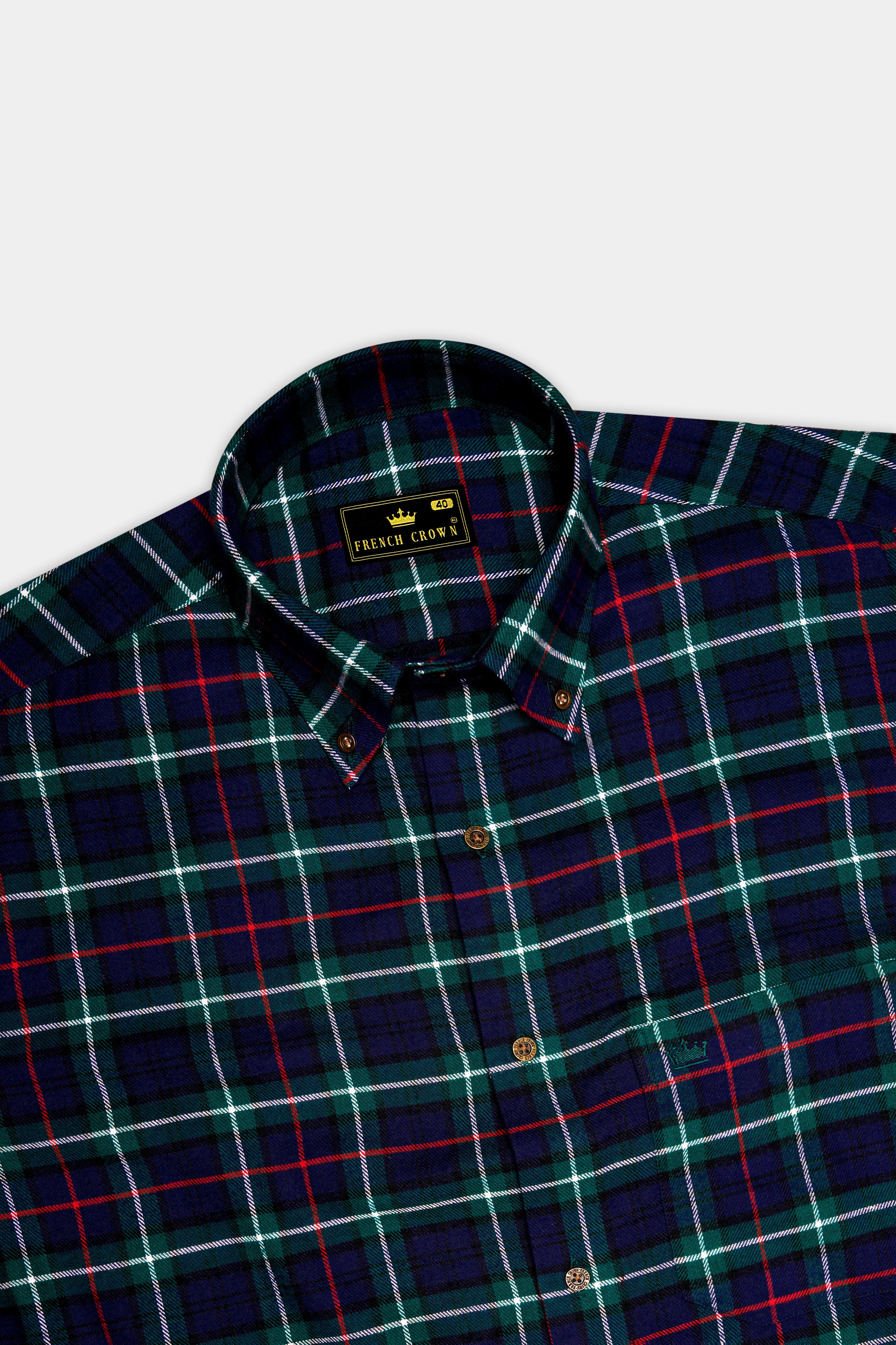 Cloud Burst Blue with Dartmouth Green Plaid Flannel Shirt