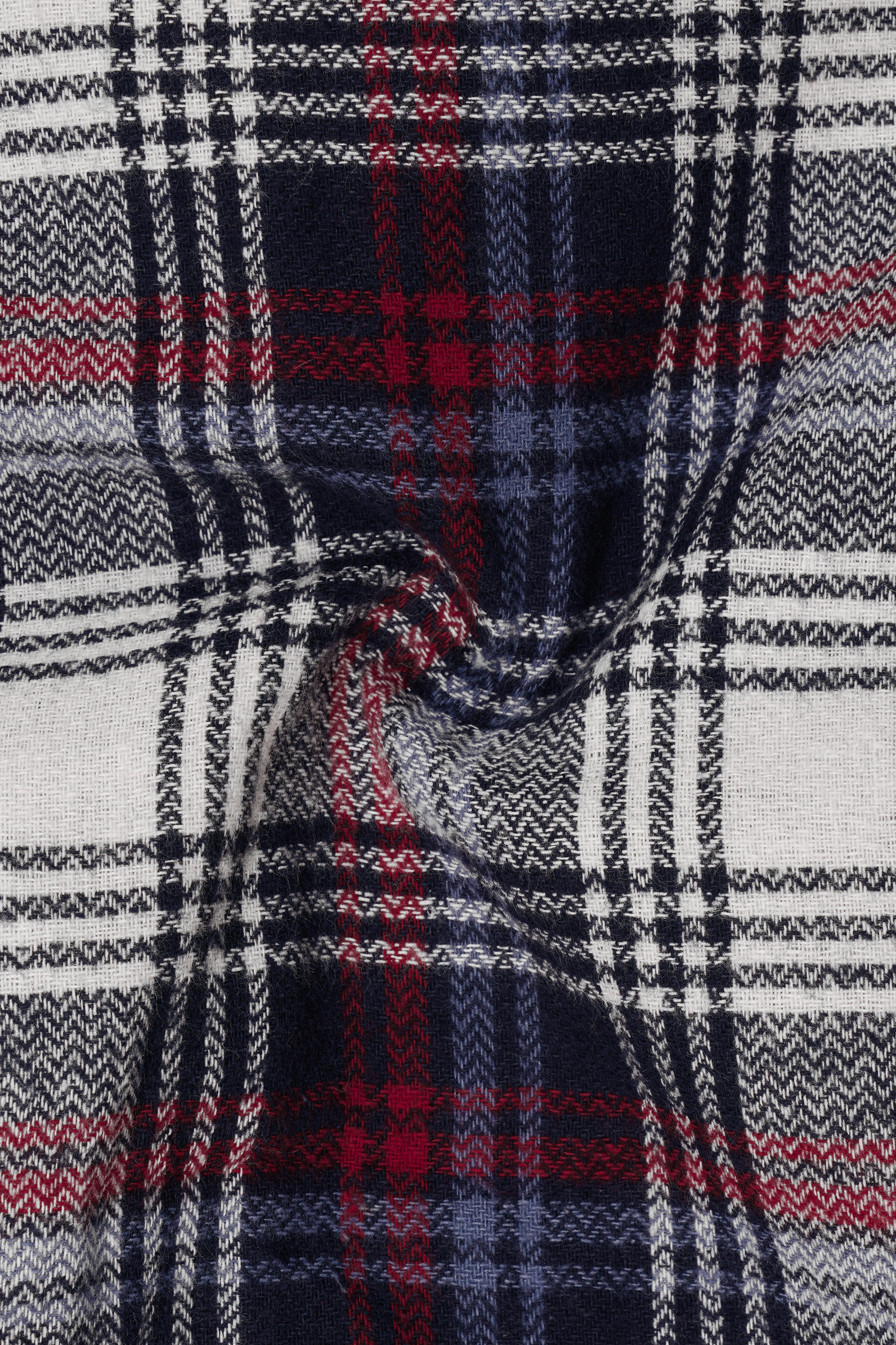 Bright White with Jagger Blue and Cardinal Red Plaid Flannel Shirt