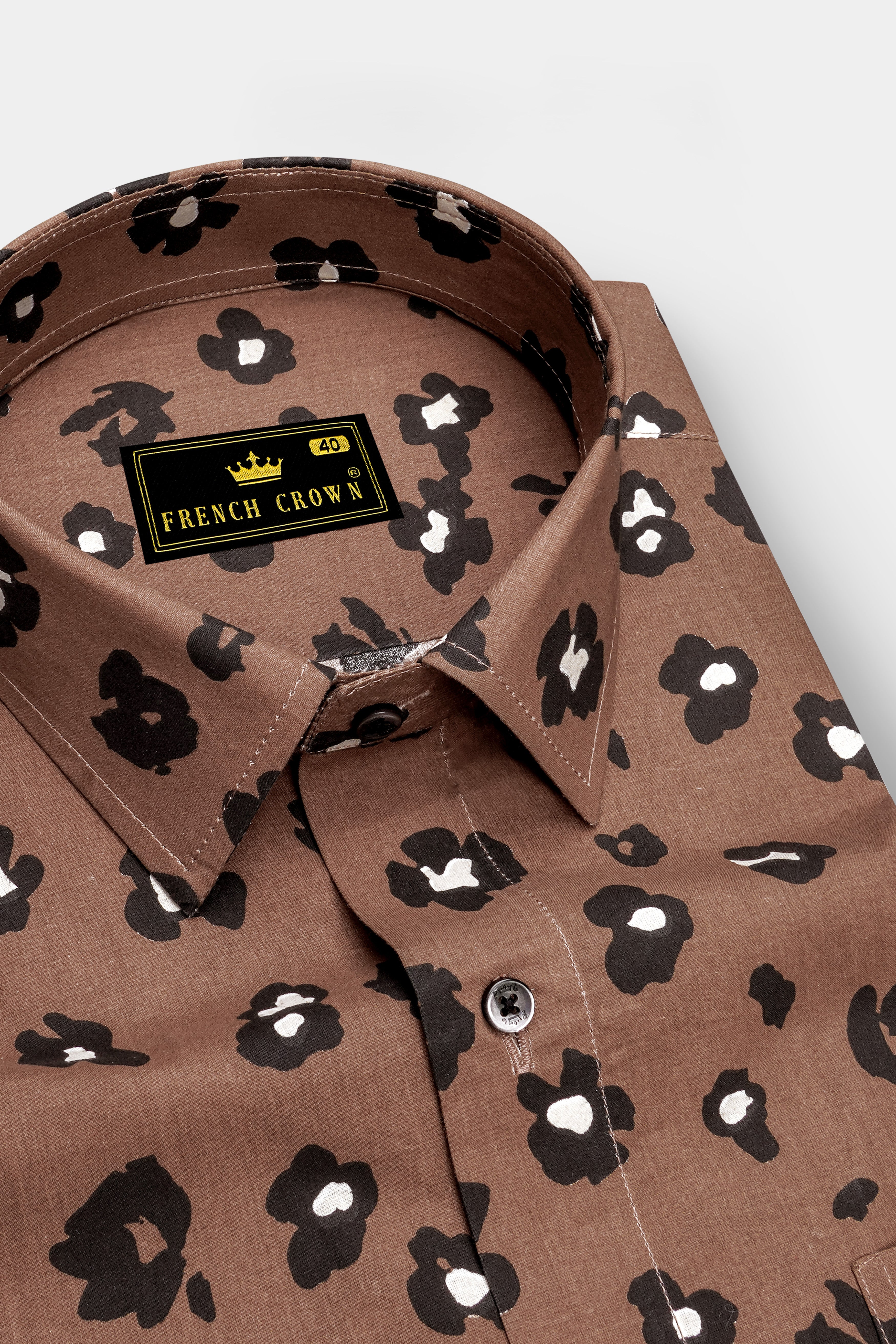 Cinereous Brown Floral Printed Premium Cotton Shirt