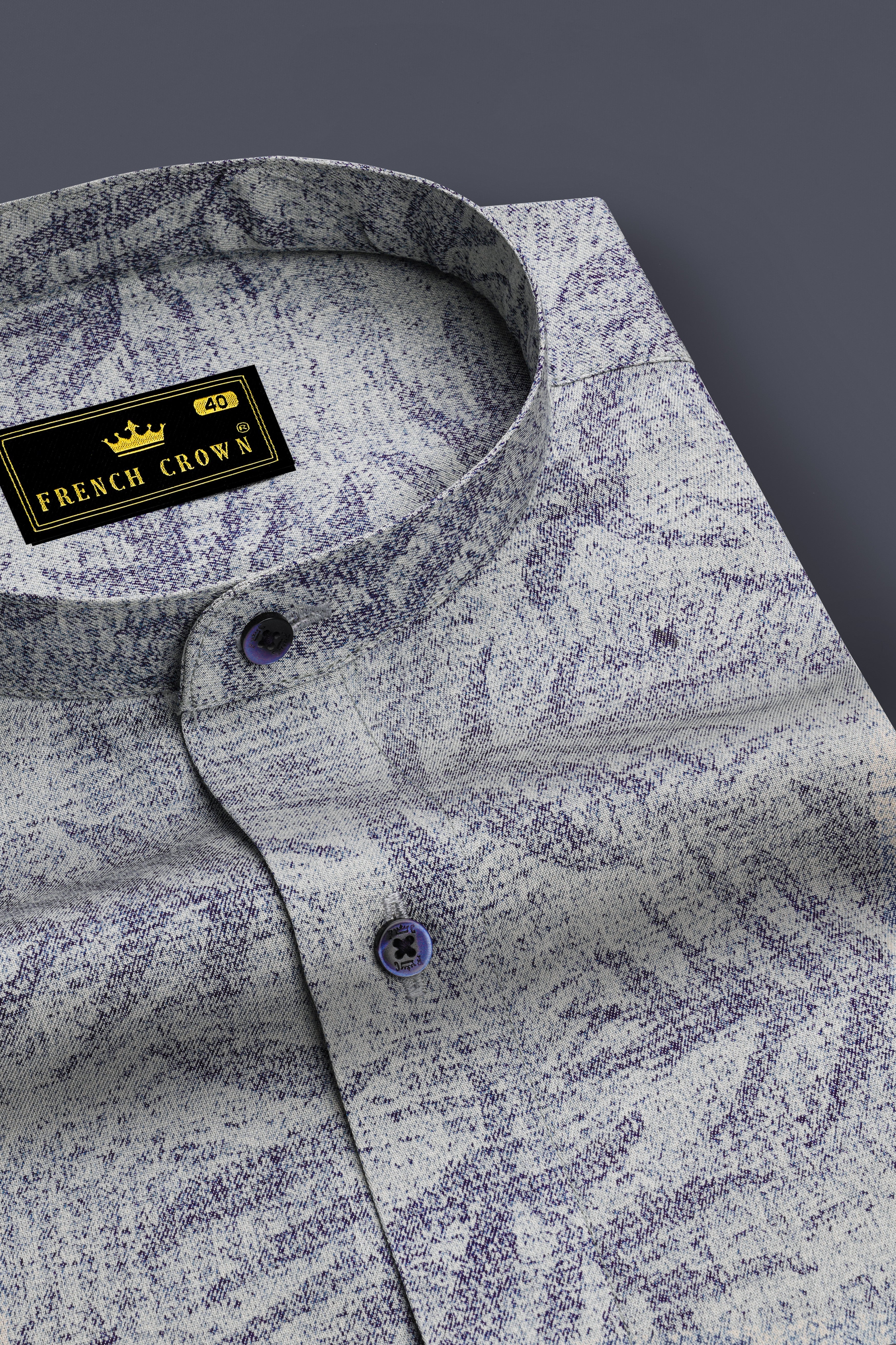 Raven Blue and Zircon Gray Leaves Textured Royal Oxford Shirt
