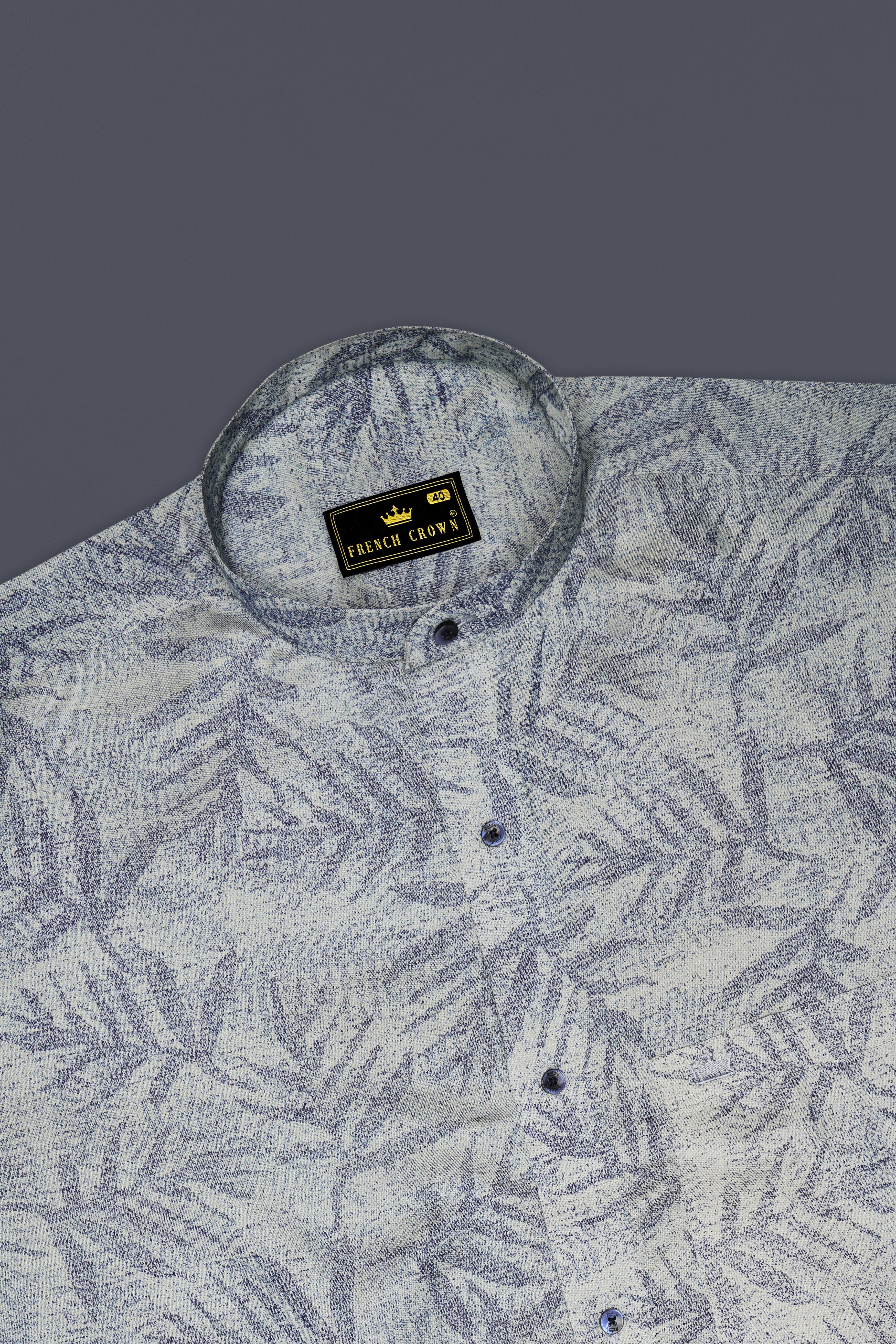 Raven Blue and Zircon Gray Leaves Textured Royal Oxford Shirt