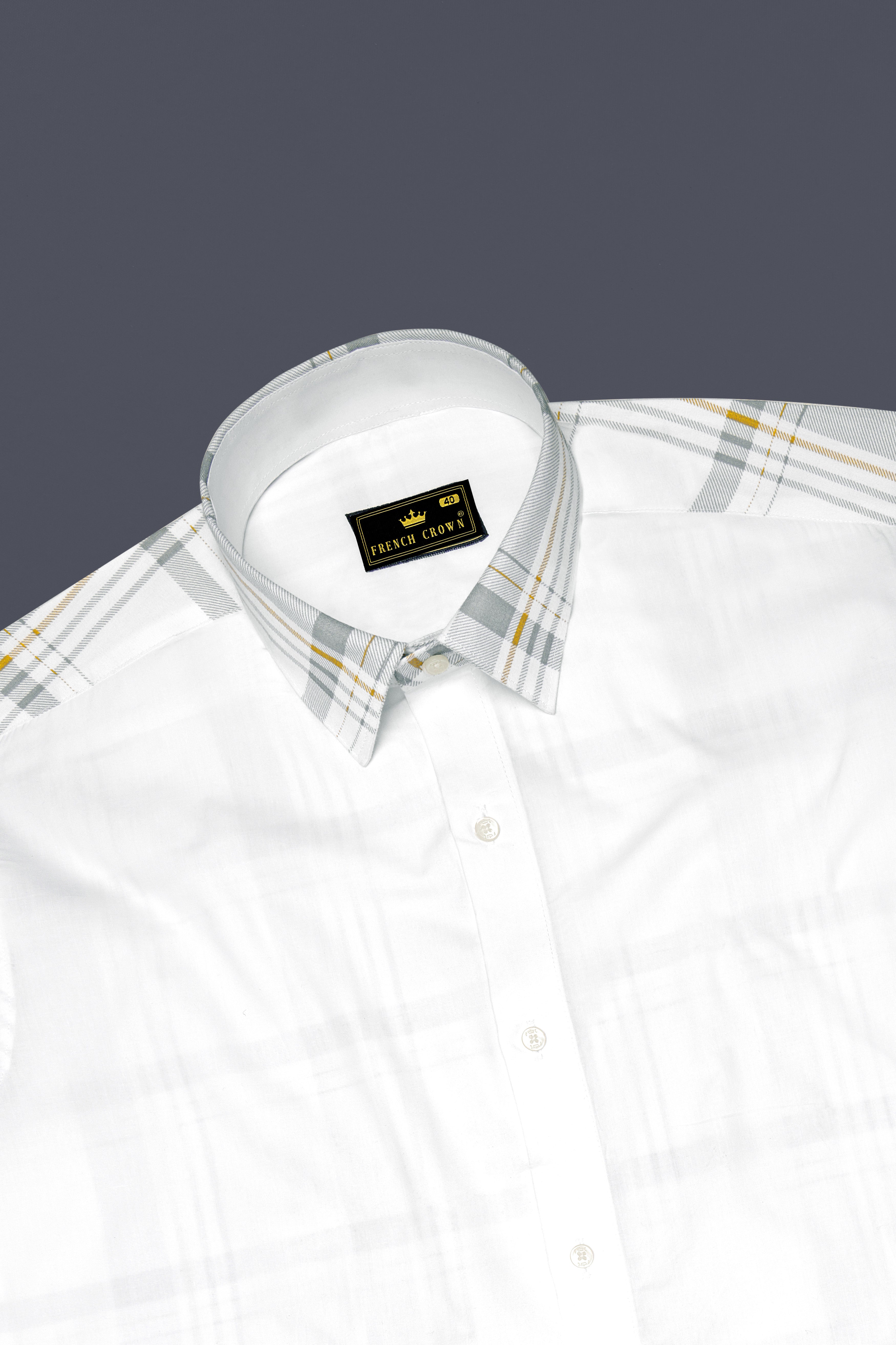 Bright White Plaid Premium Cotton Designer Shirt