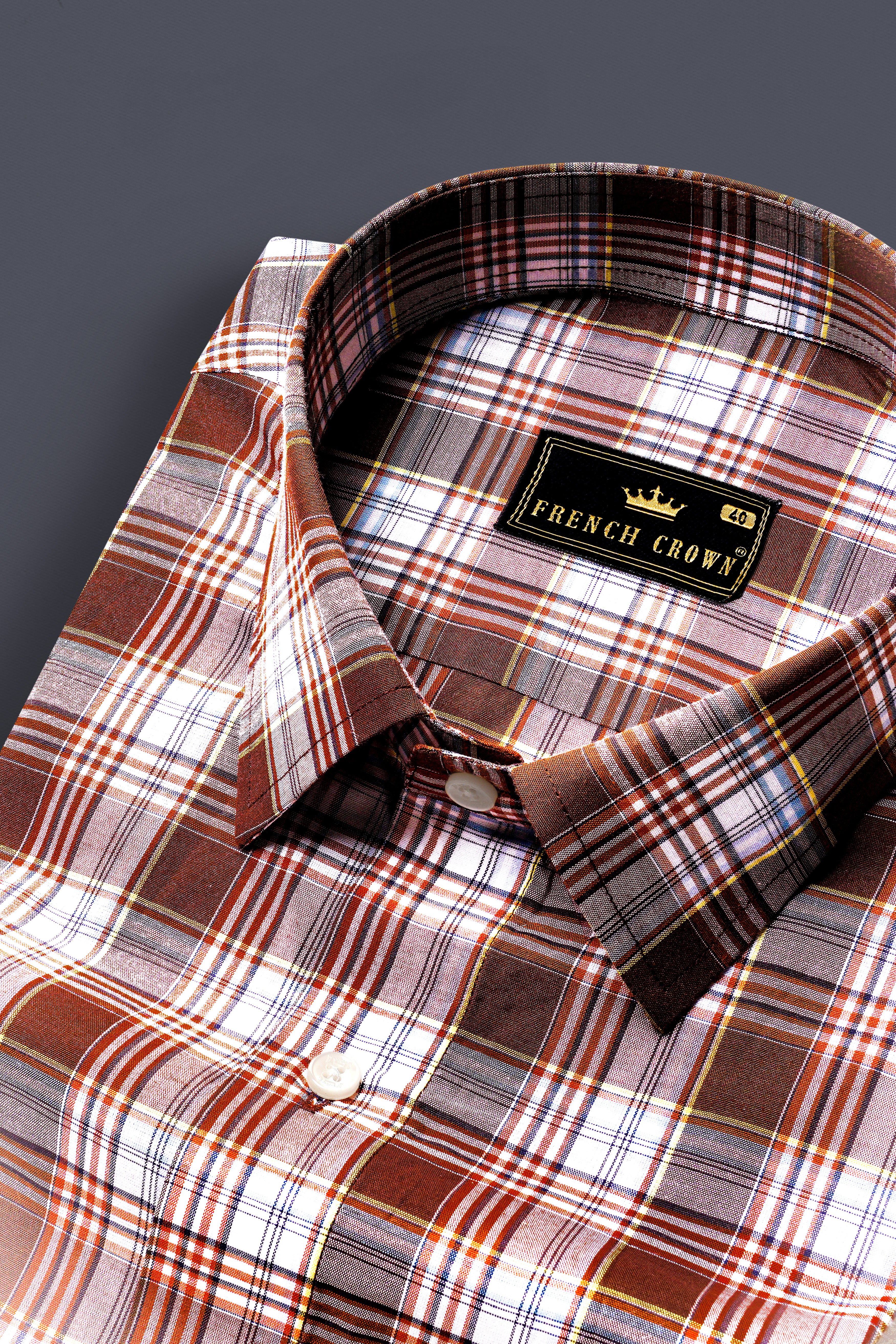 Ferra Brown and White Checkered Premium Cotton Shirt