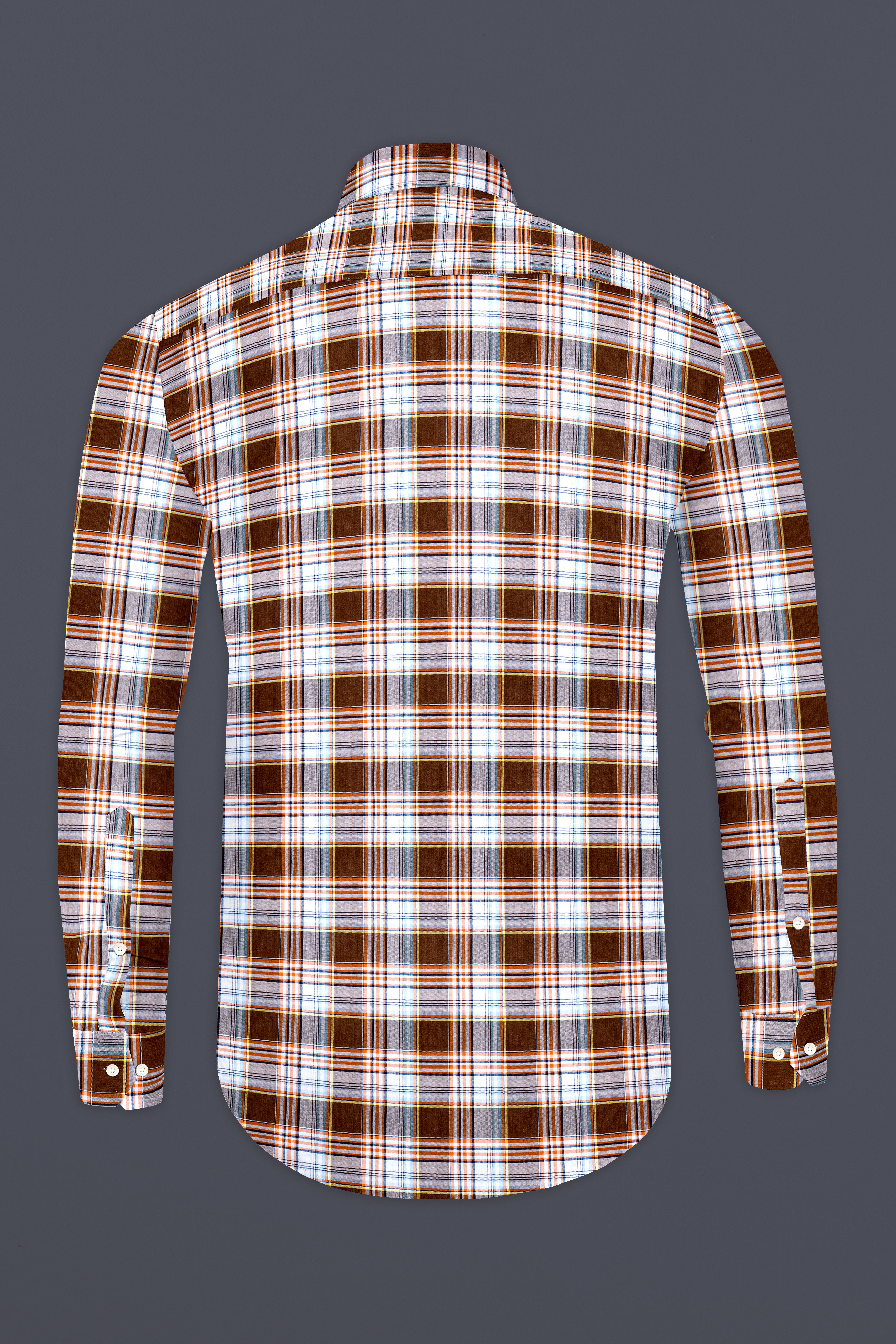 Ferra Brown and White Checkered Premium Cotton Shirt