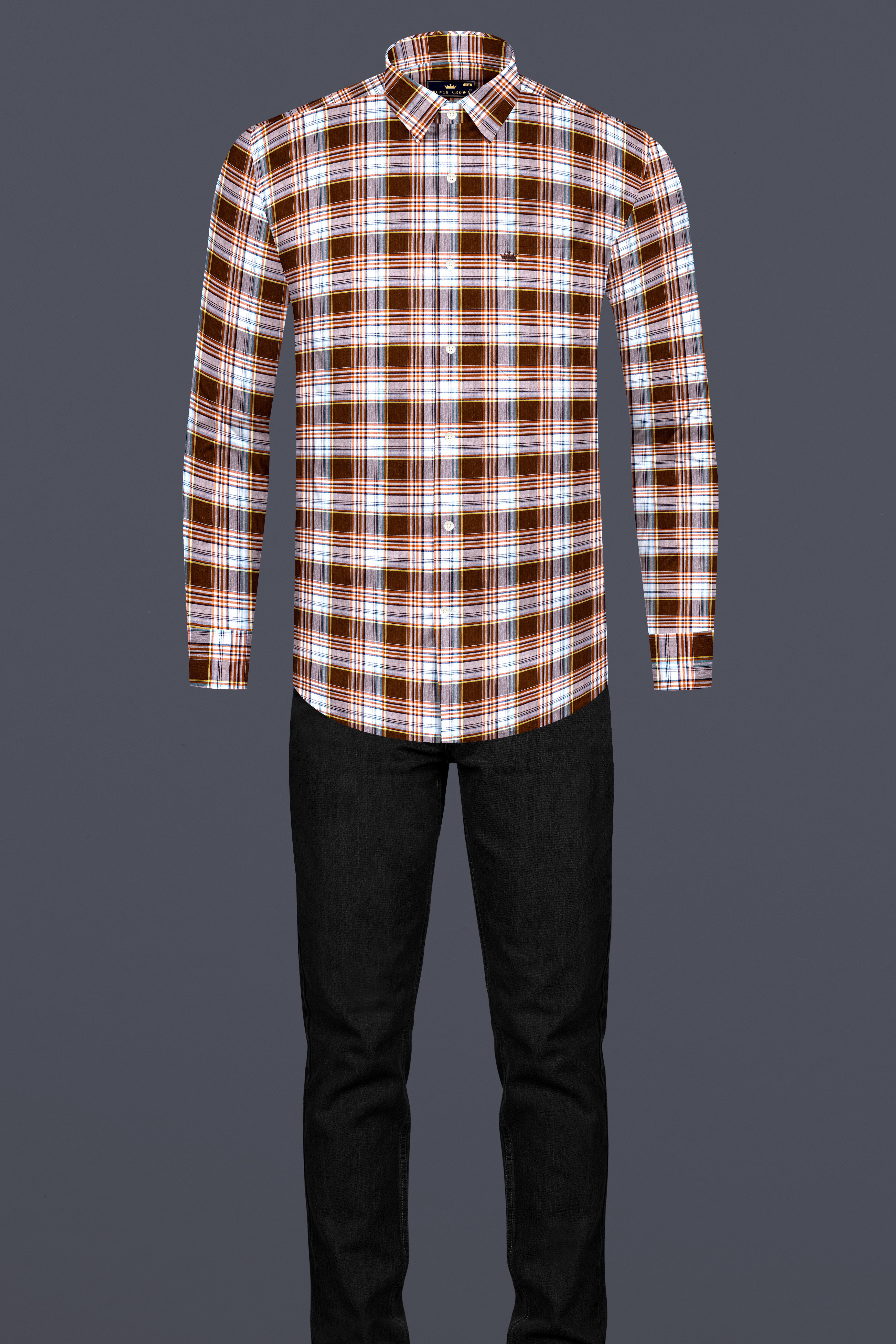 Ferra Brown and White Checkered Premium Cotton Shirt