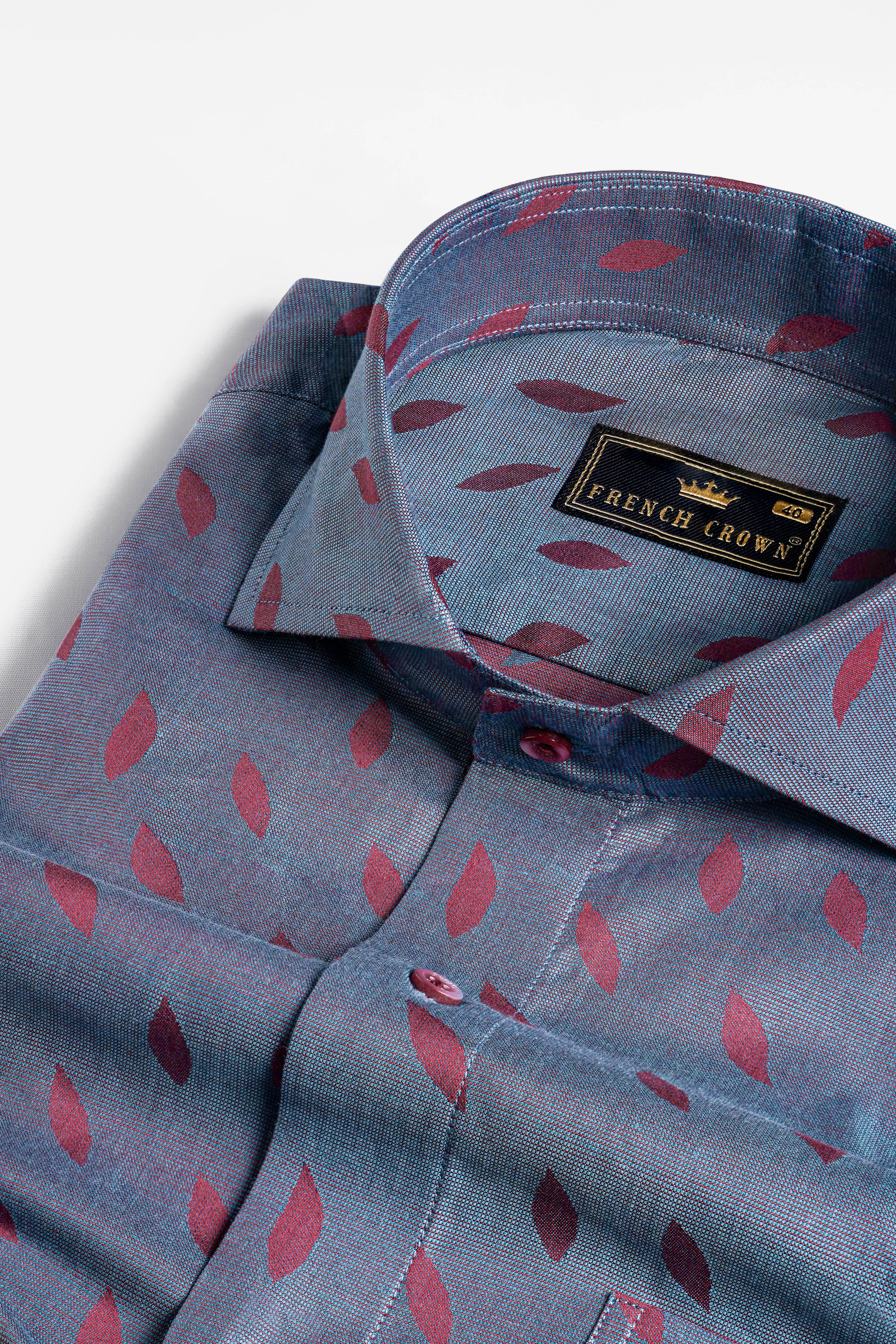 Glacier Blue with Copper Rust Red Jacquard Textured Premium Giza Cotton Shirt