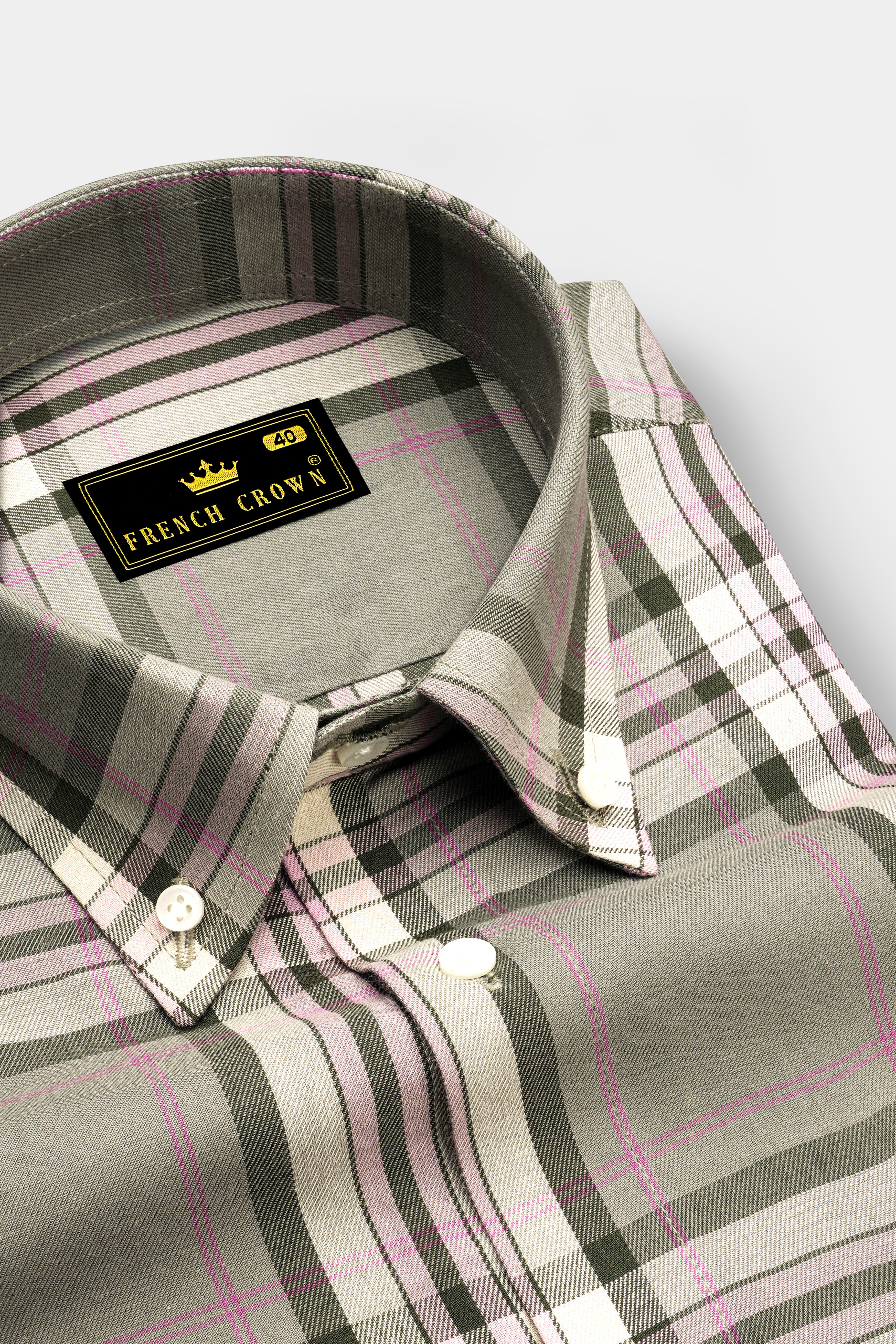 Mountain Mist Green Twill Plaid Premium Cotton Shirt