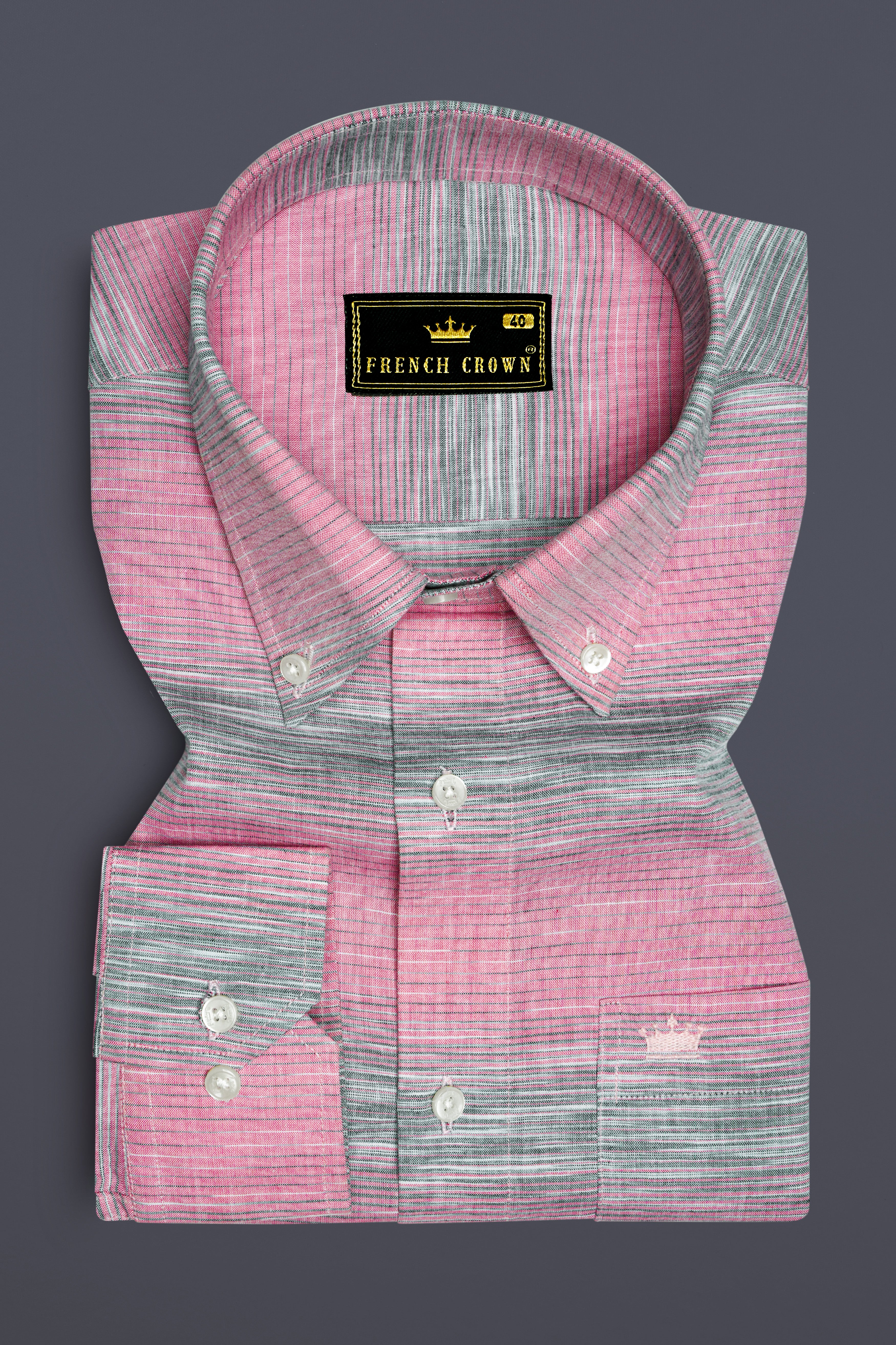 Pale Chestnut Pink And Hurricane Gray Striped Royal Oxford Shirt