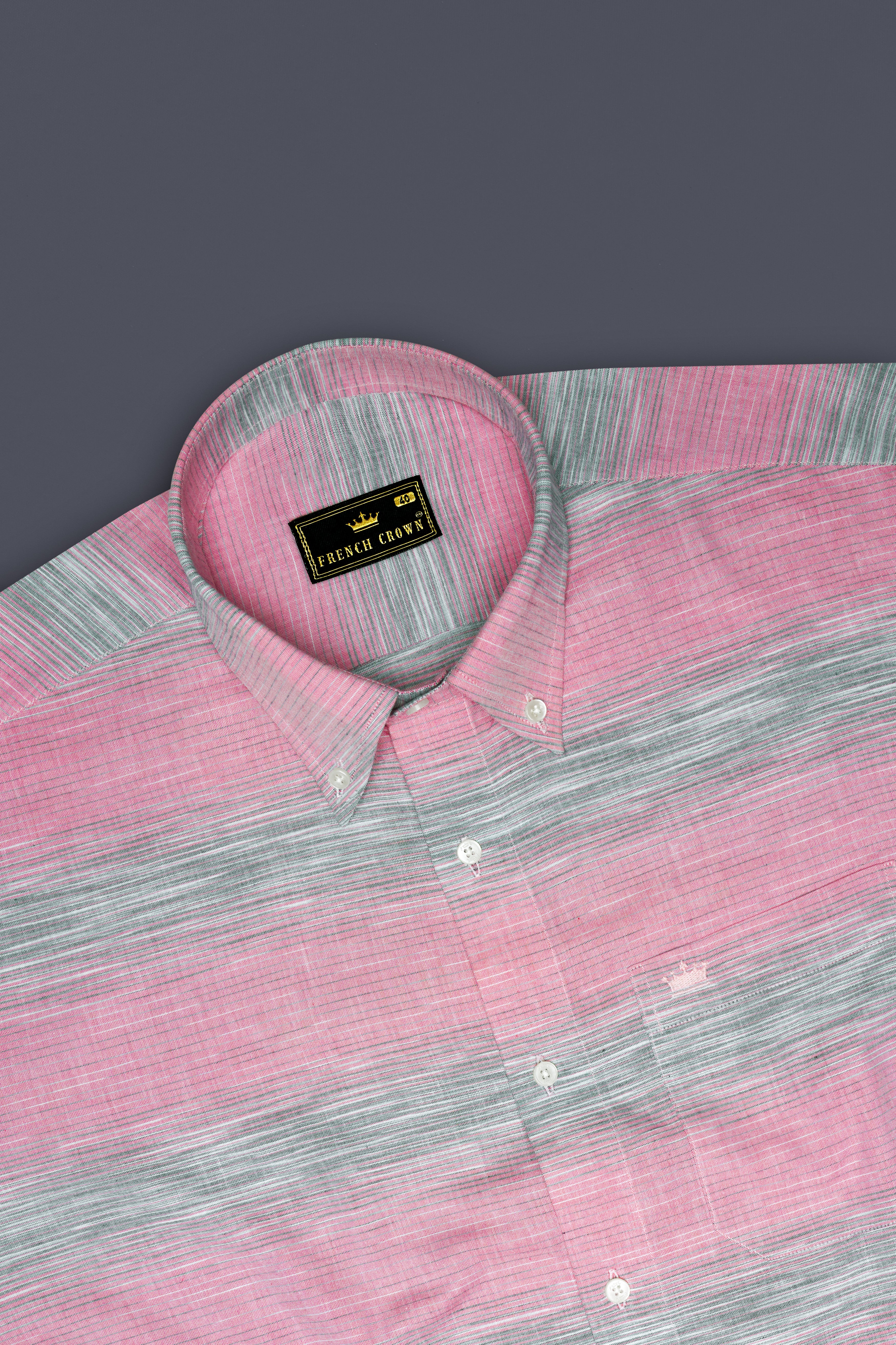Pale Chestnut Pink And Hurricane Gray Striped Royal Oxford Shirt