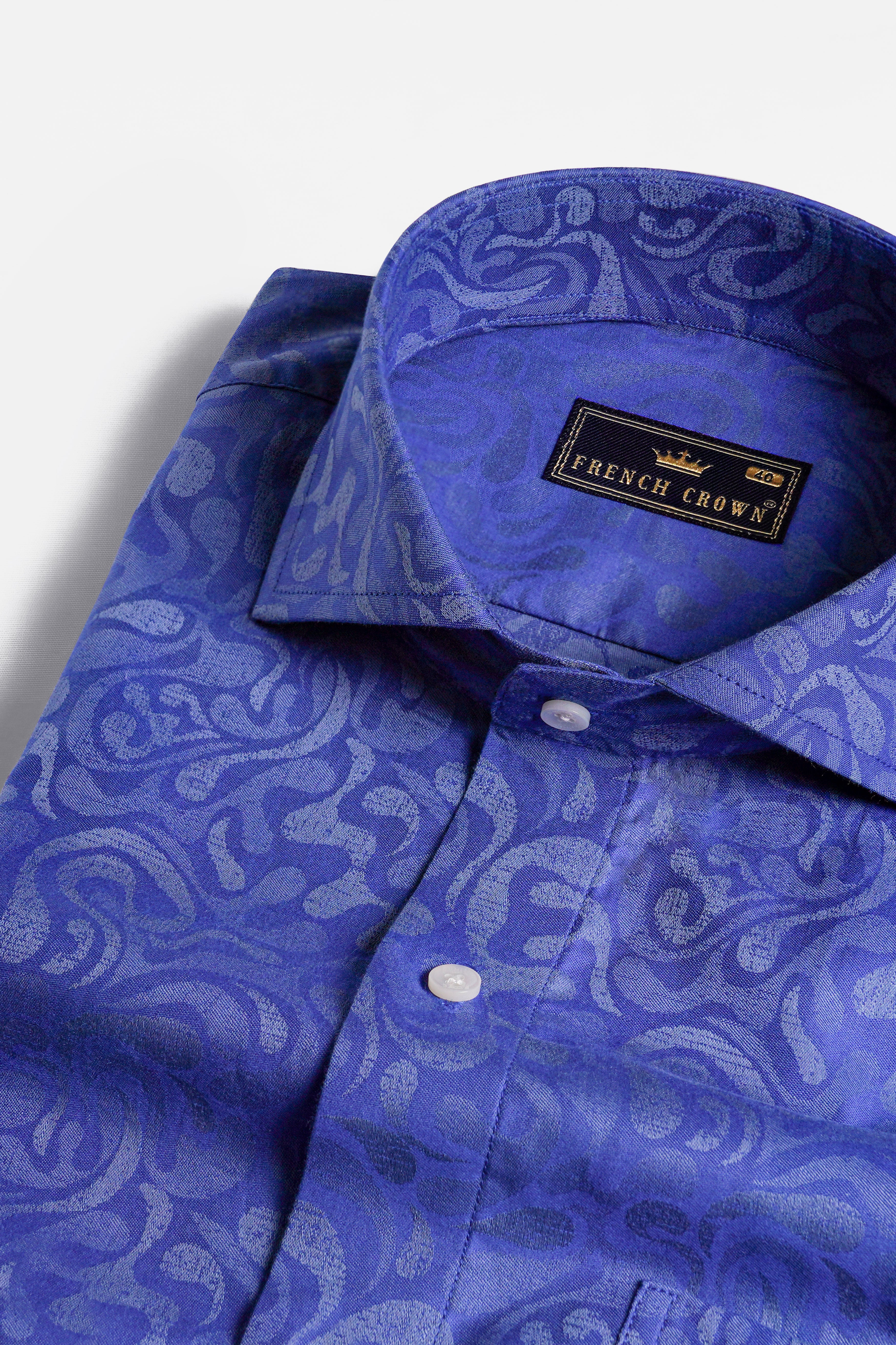 Sapphire Blue Jacquard Textured Premium Giza Cotton Shirt